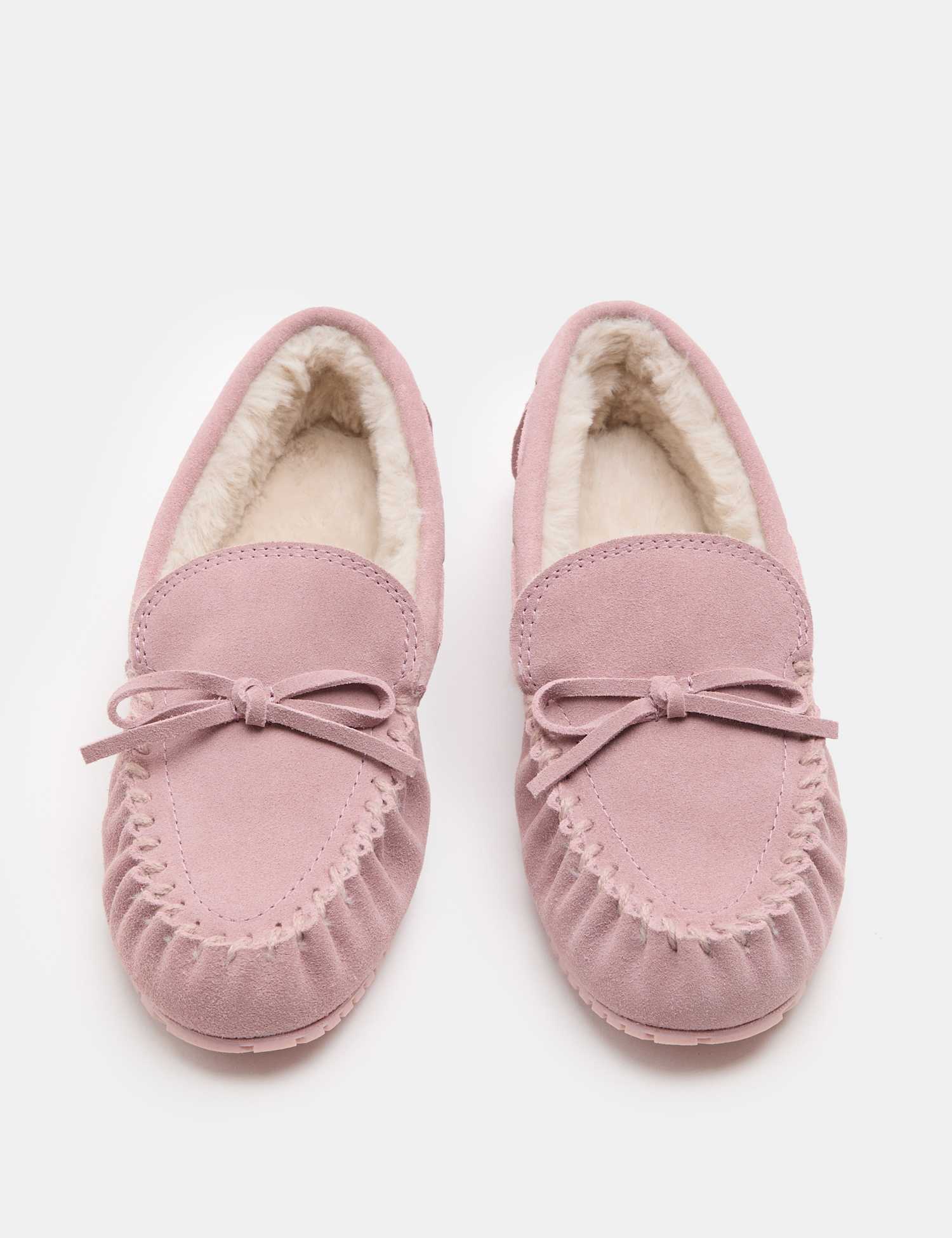 M&S Suede Faux Fur Lined Moccasin Slippers Blush