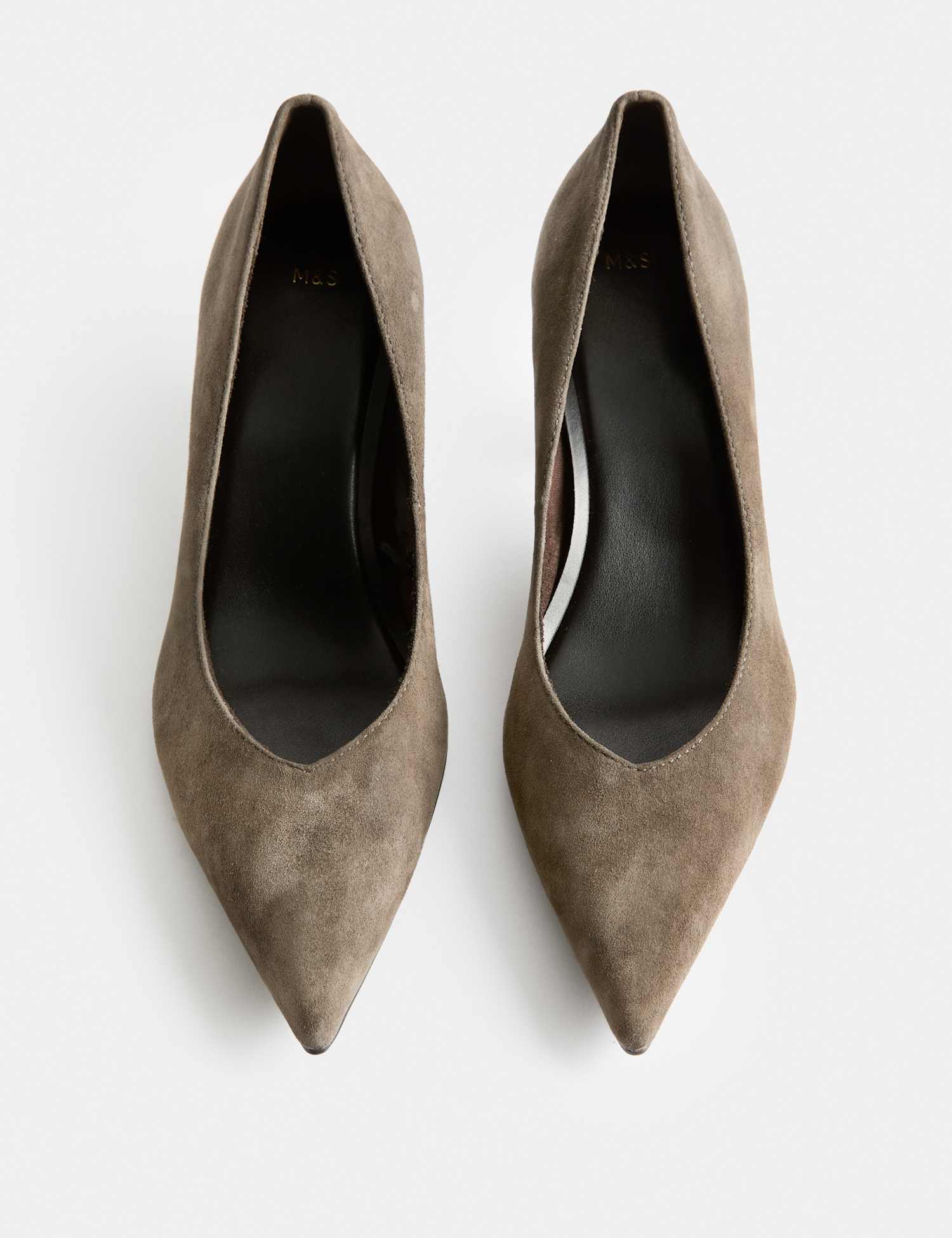 M&S Suede Kitten Heel Pointed Court Shoes Dark Grey