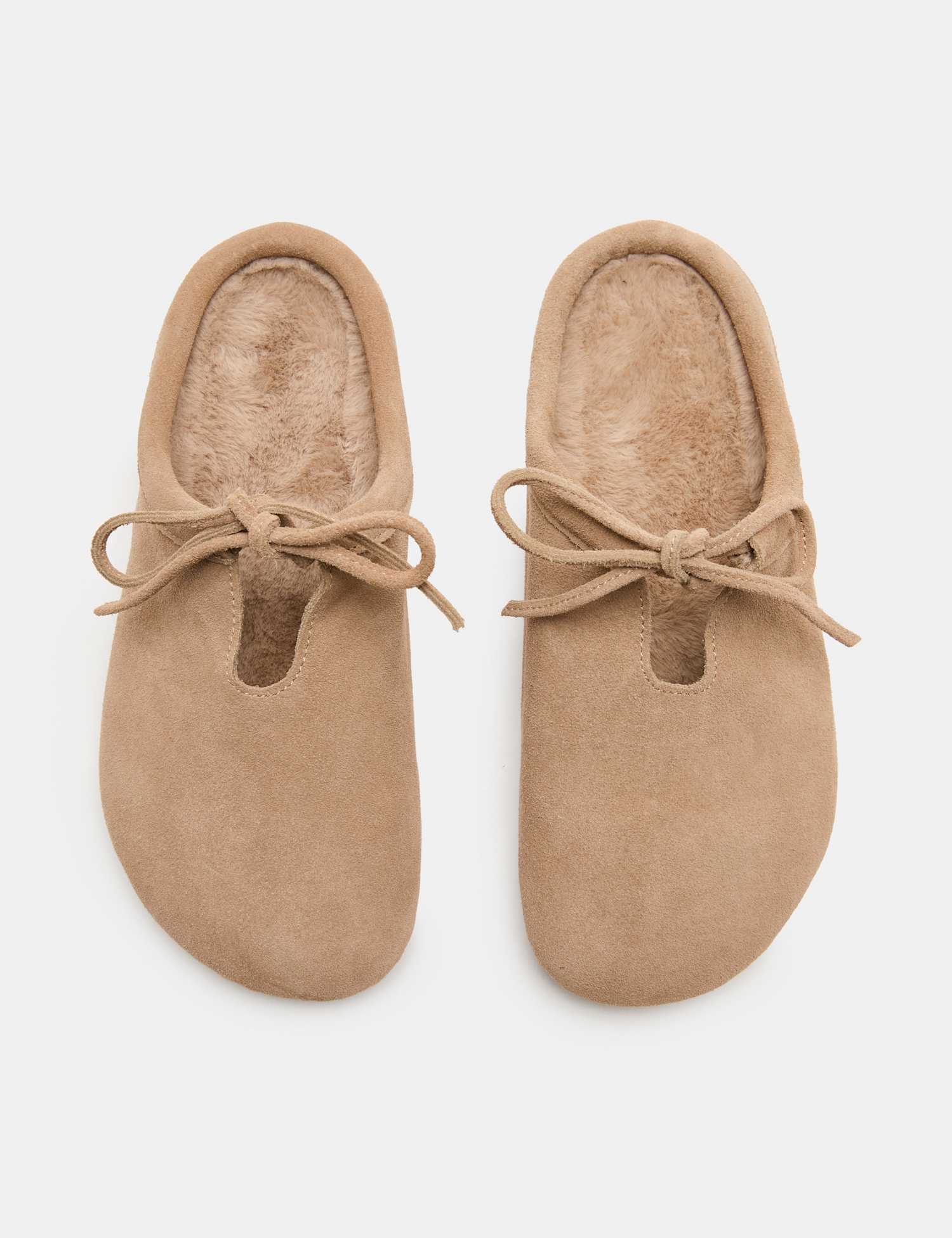 M&S Suede Bow Tie Mule Clog Slippers Sand