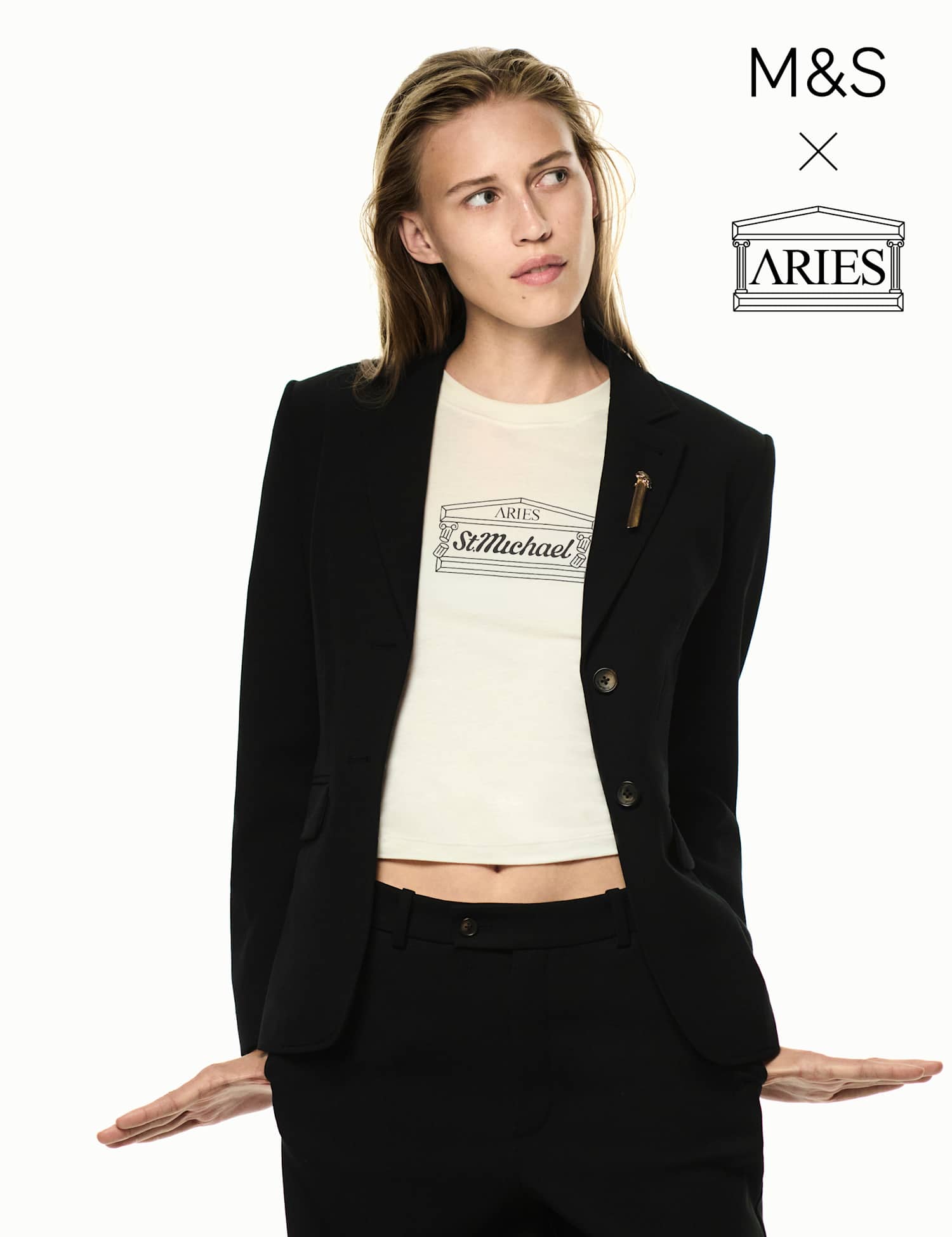 M&S x Aries Pure Cotton Printed Crop T-Shirt White