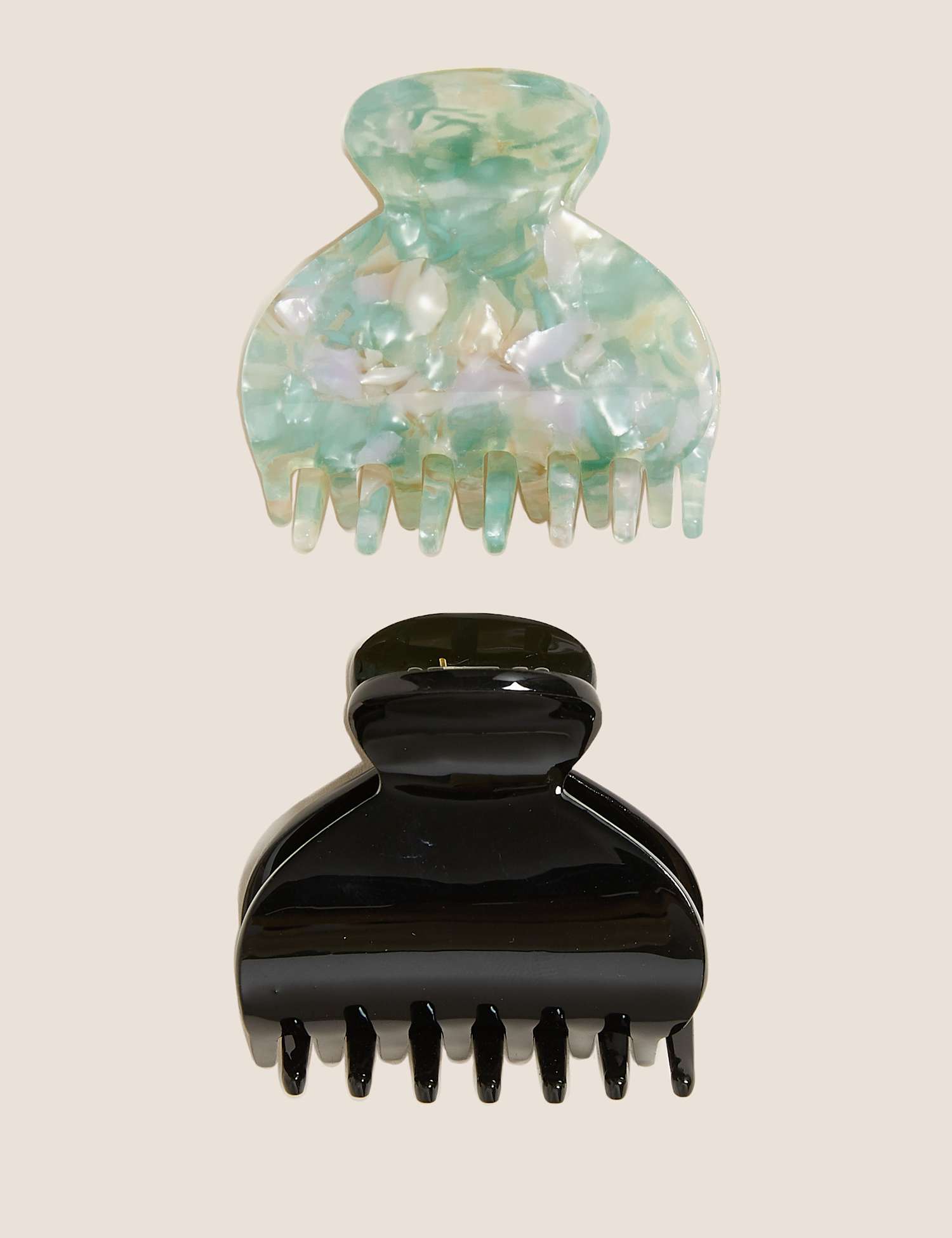 M&S 2 Pack Tortoiseshell Bulldog Hair Clips Green Mix
