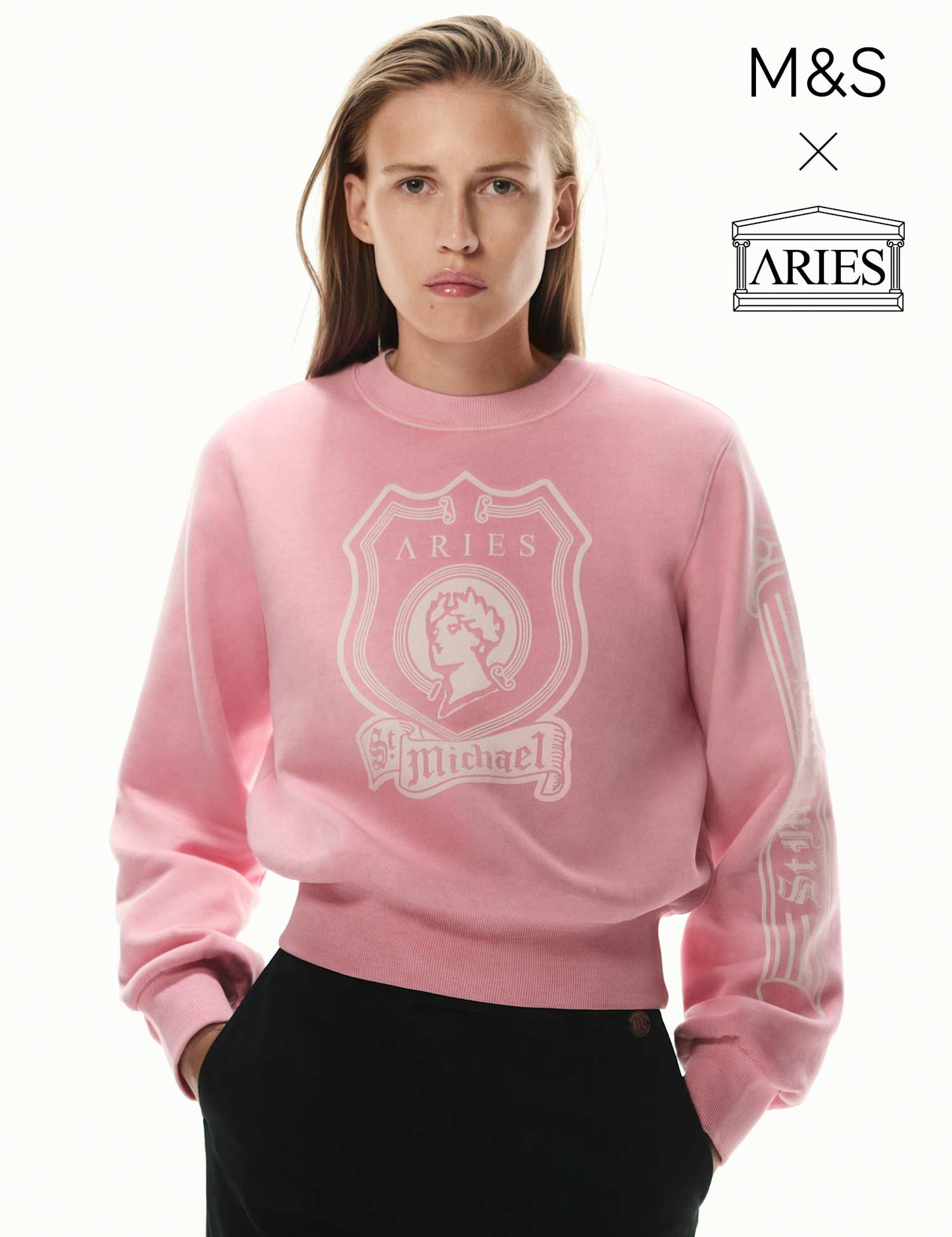 M&S x Aries Pure Cotton Printed Sweatshirt Pink