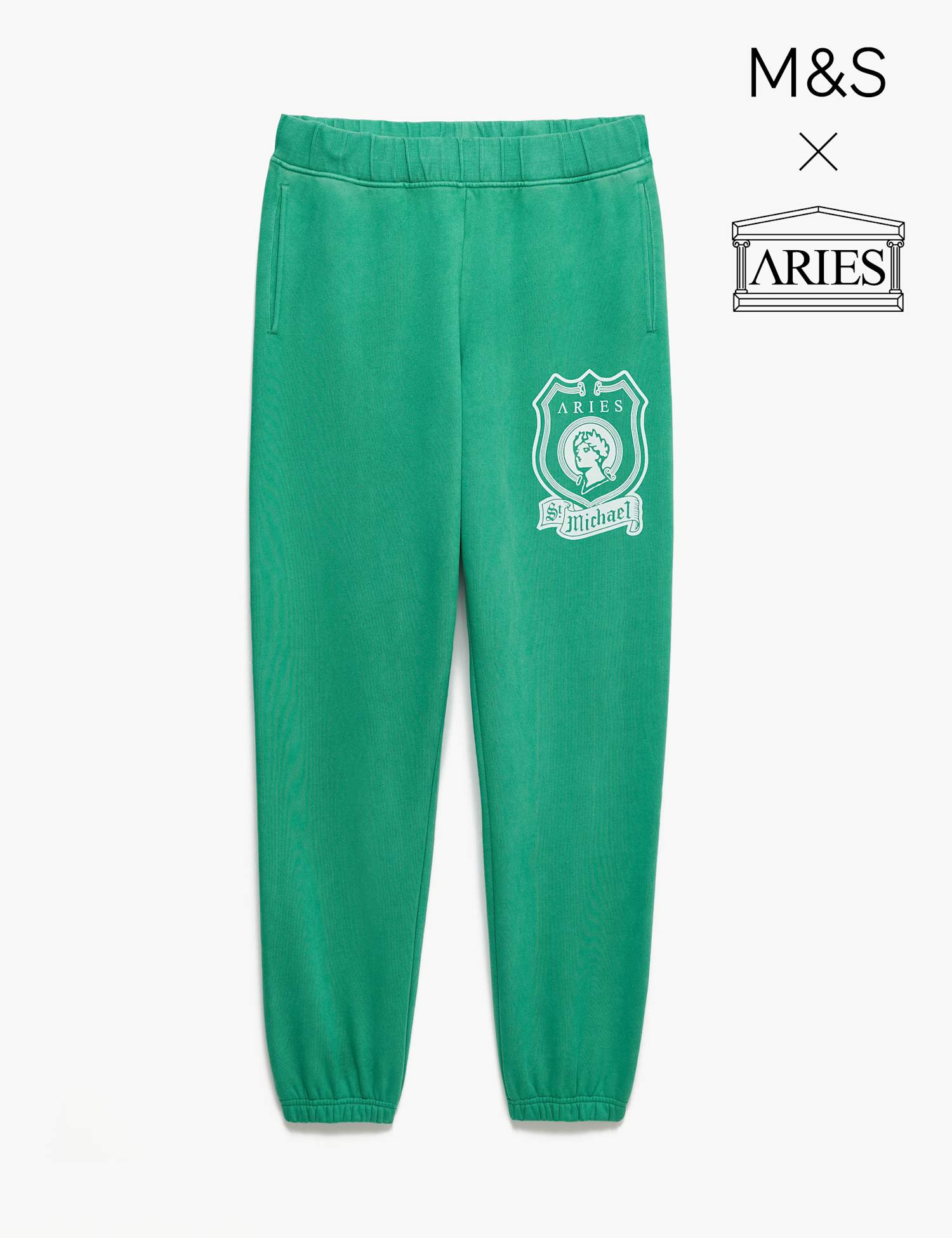 M&S x Aries Pure Cotton Printed Joggers Green