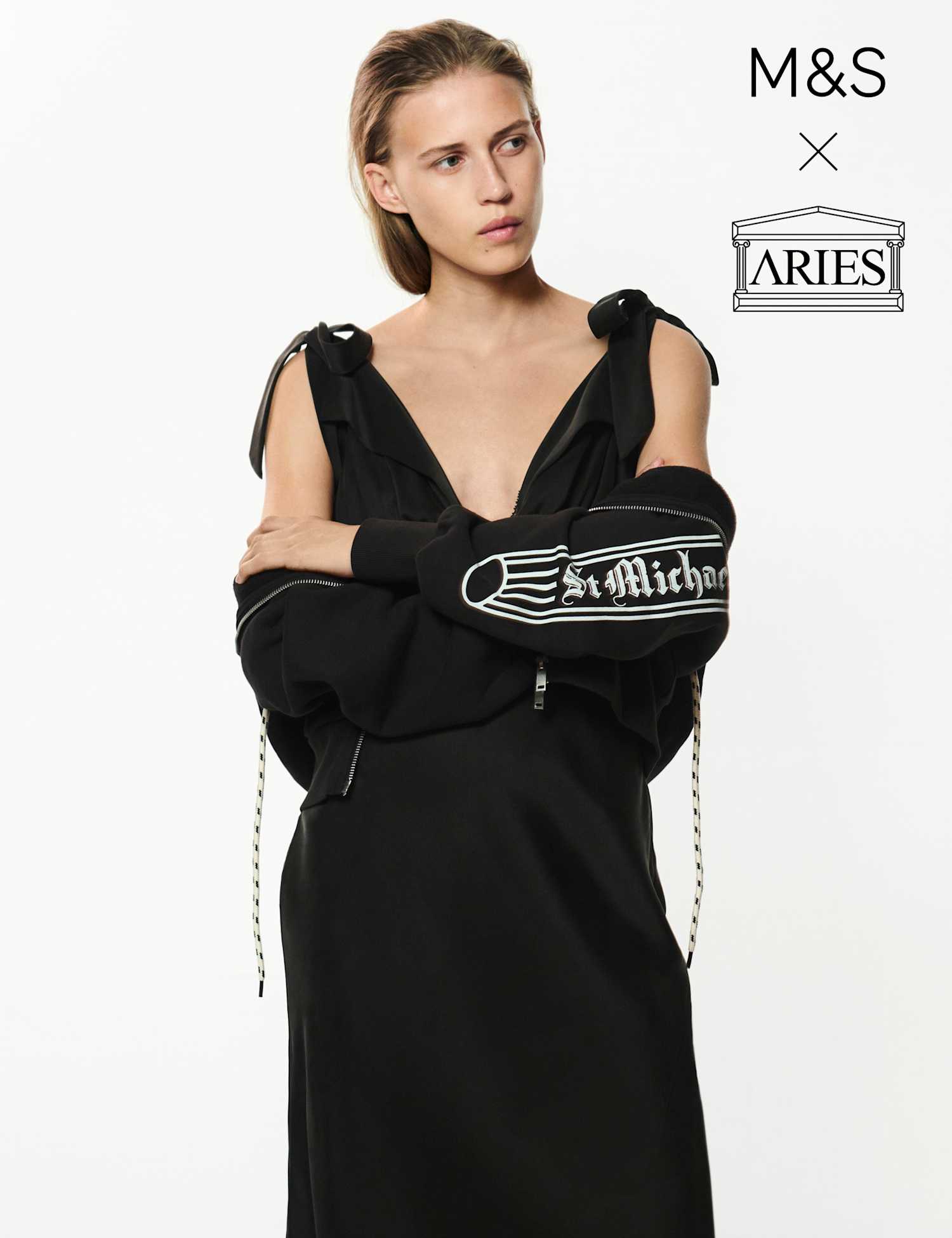 M&S x Aries Pure Silk Maxi Dress Black