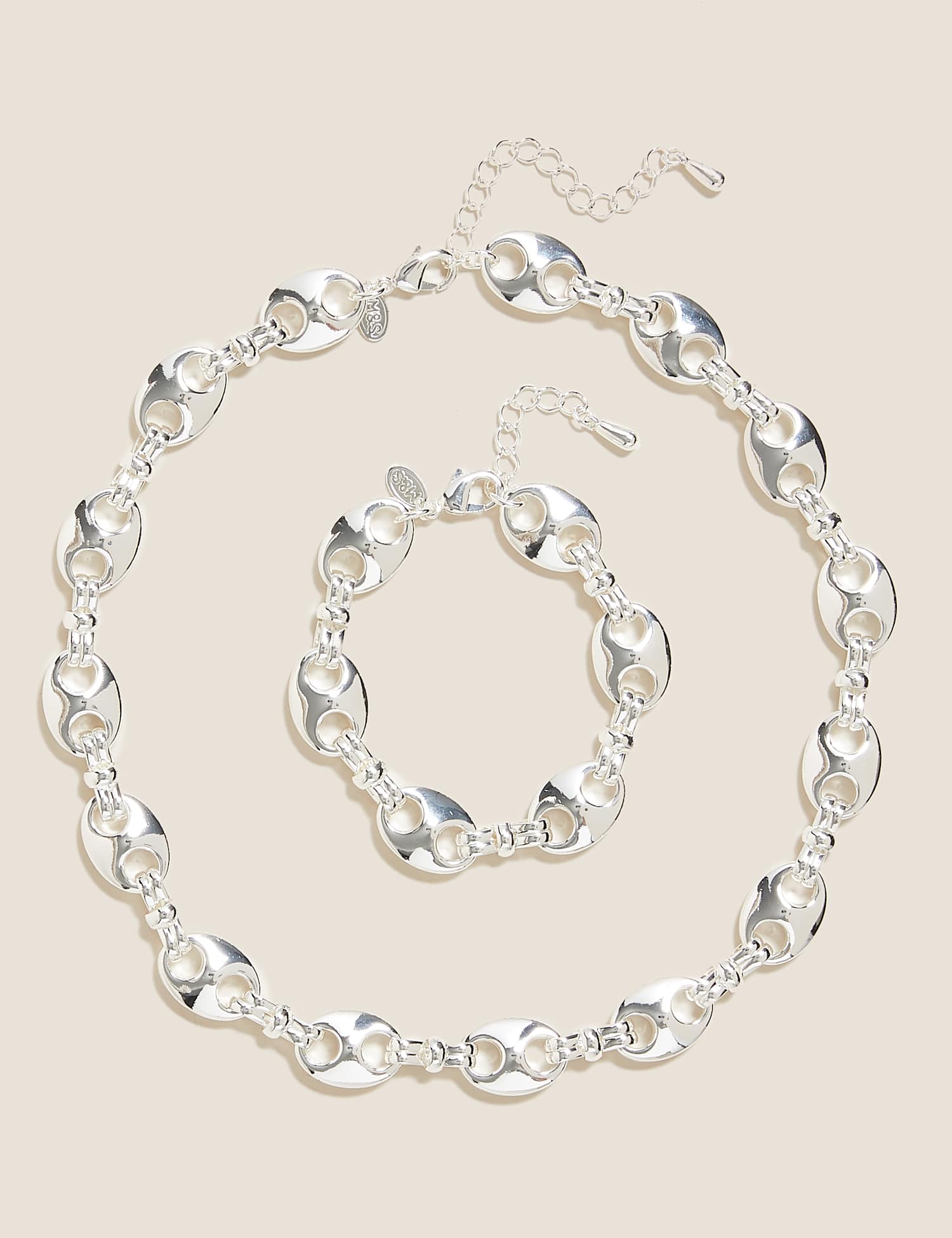 M&S Chunky Chain Necklace & Bracelet Set Silver Mix