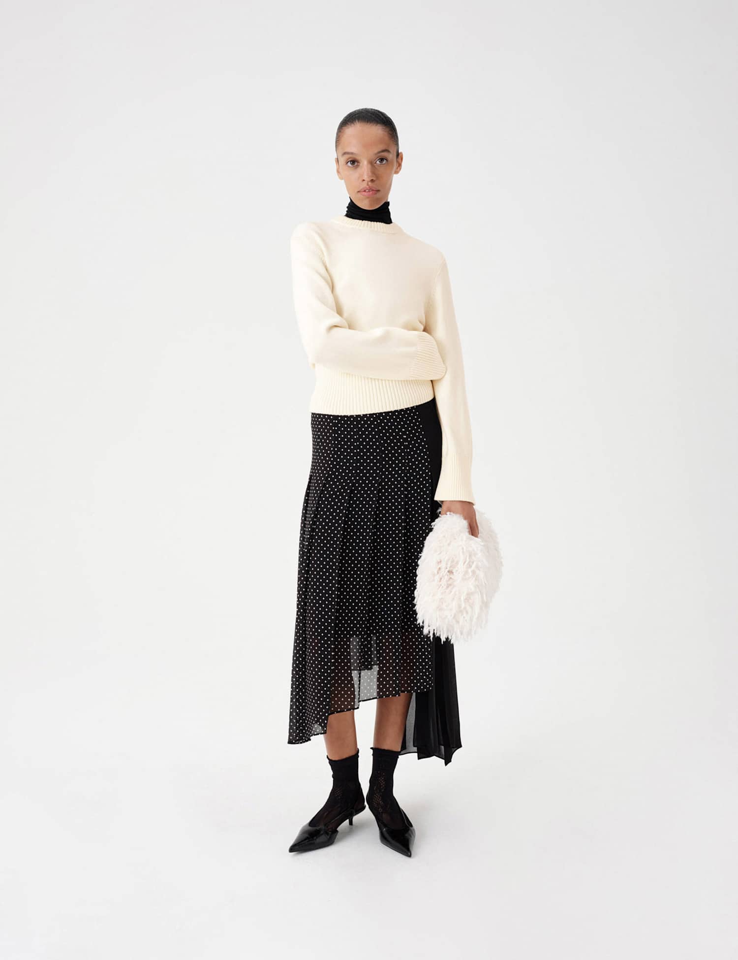 M&S Deep Rib Crew Neck Relaxed Jumper Cream