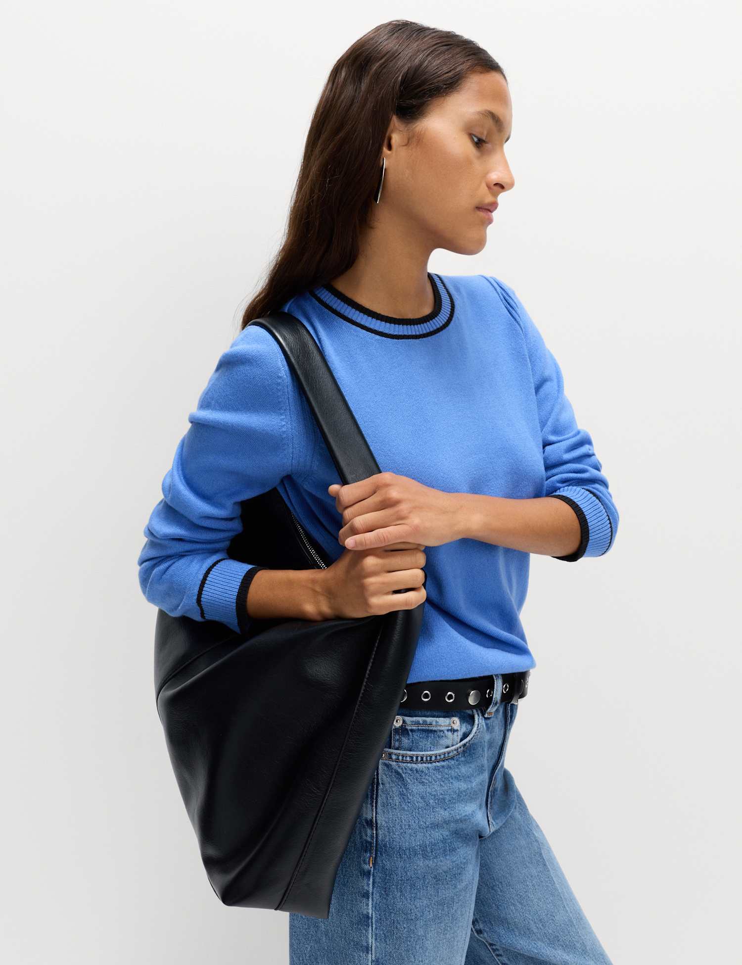M&S Supersoft Tipped Crew Neck Jumper Neon Blue