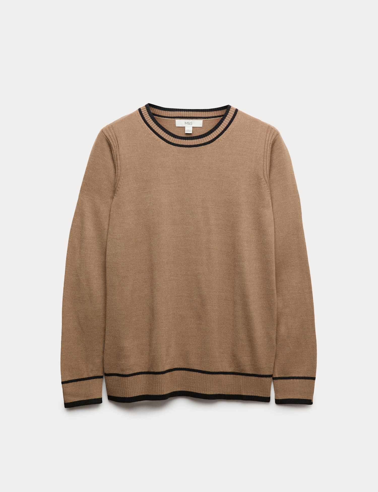 M&S Supersoft Tipped Crew Neck Jumper Hazelnut
