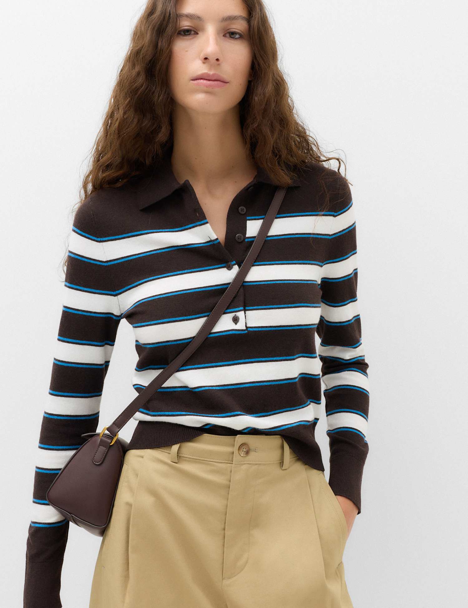 M&S Collared Striped Slim Jumper Bitter Chocolate