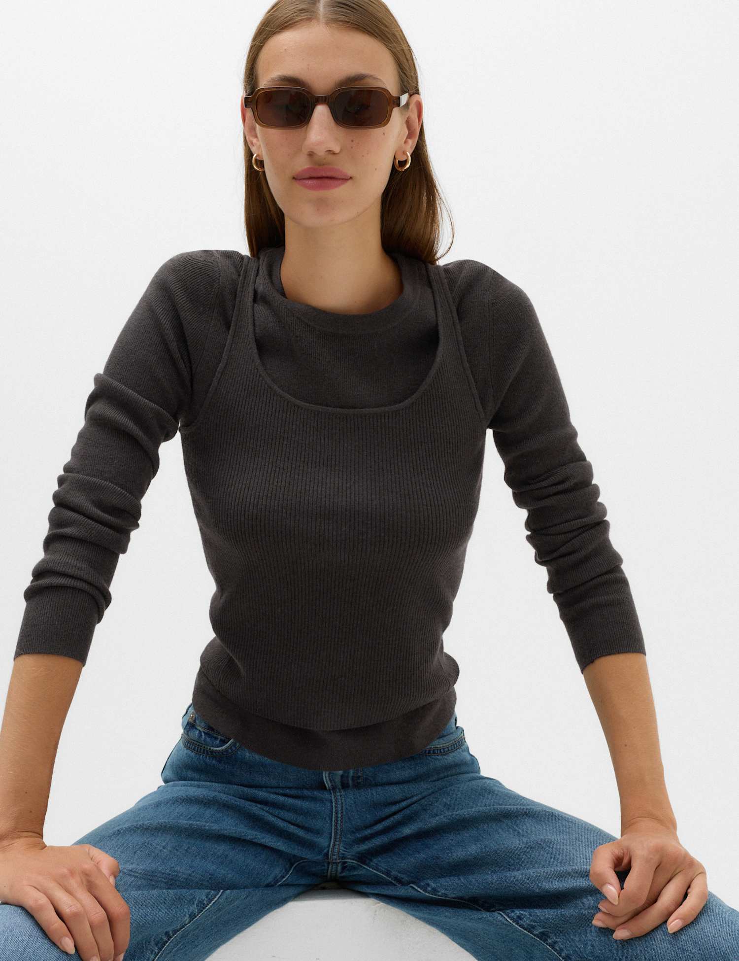 M&S Double layer Knitted Top Charcoal