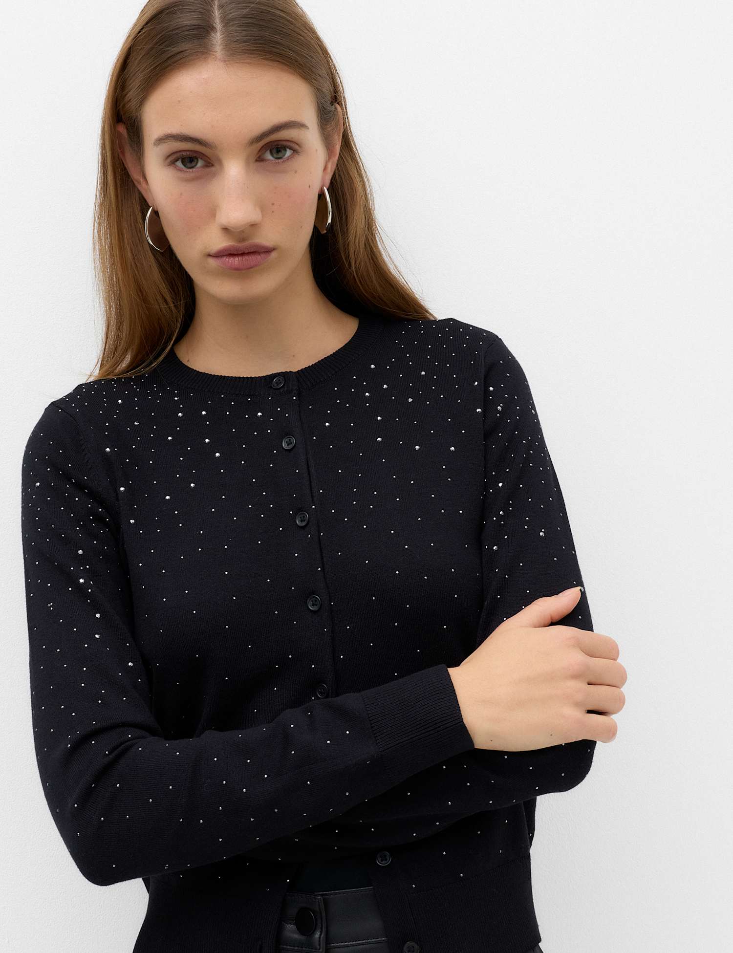 M&S Embellished Fitted Cardigan Black Mix