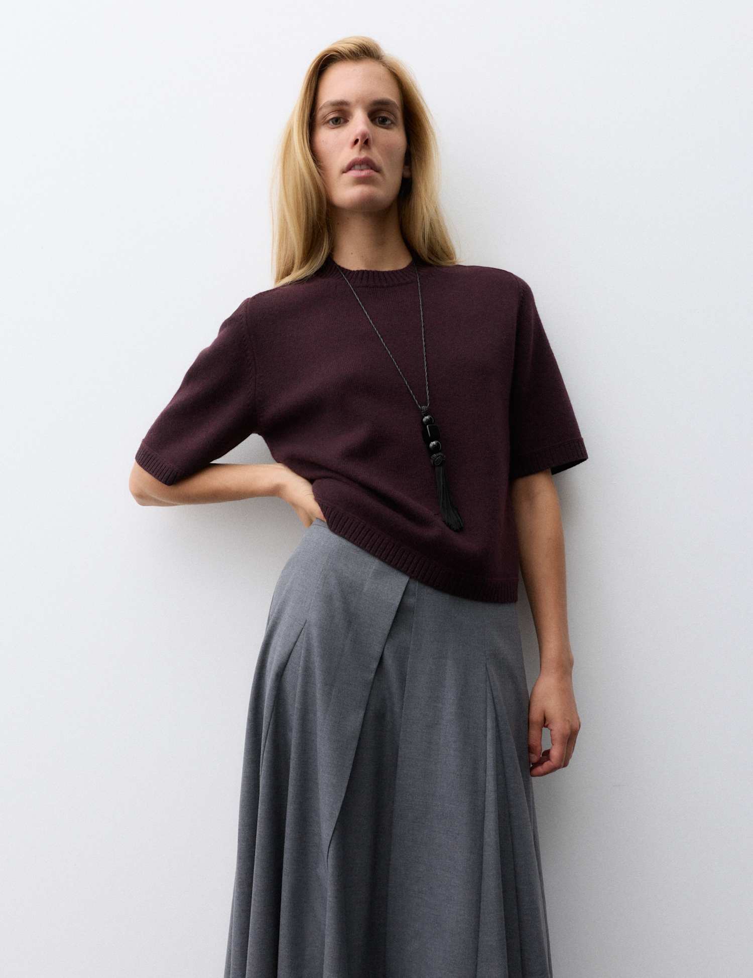 Autograph Merino Wool Rich Knitted Top with Cashmere Aubergine
