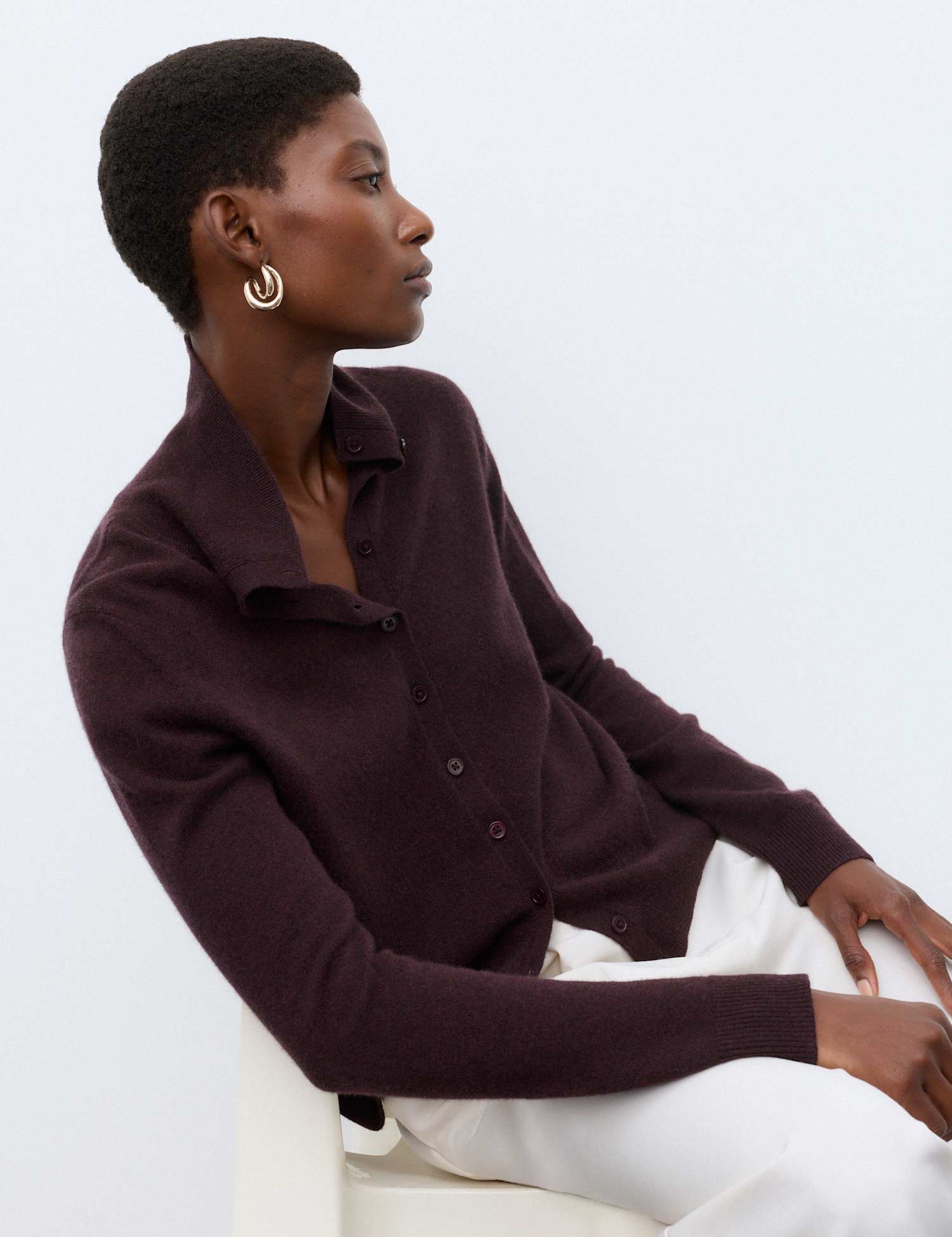 Autograph Pure Cashmere Funnel Neck Cardigan Dark Aubergine