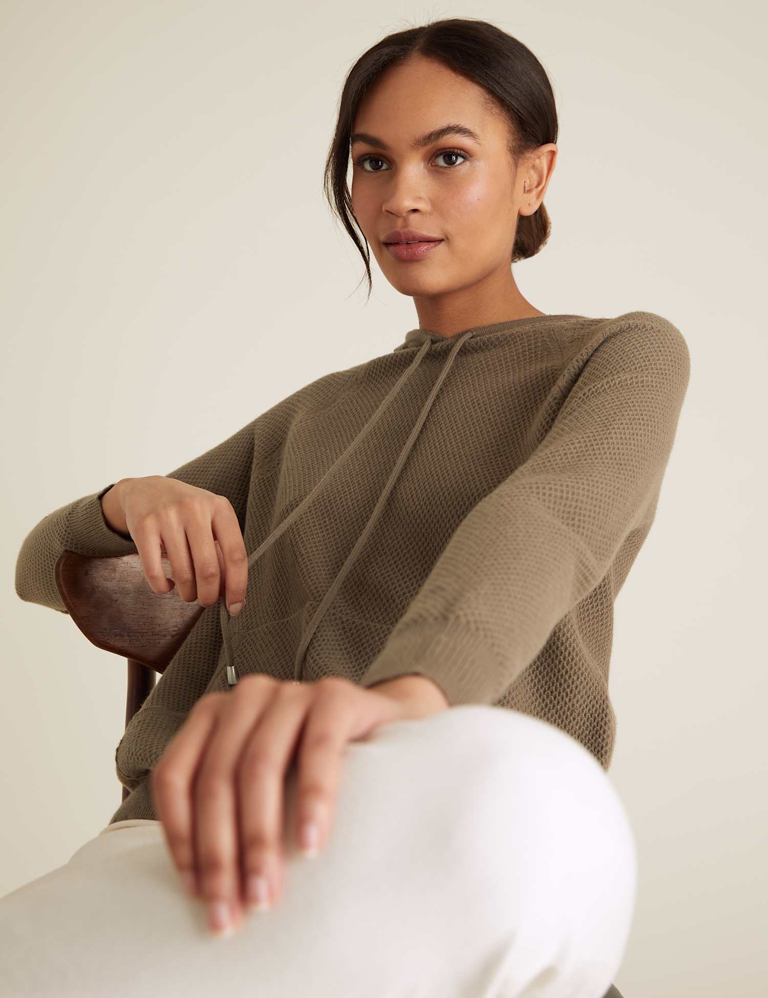 M&S Soft Touch Textured Knitted Hoodie Mocha