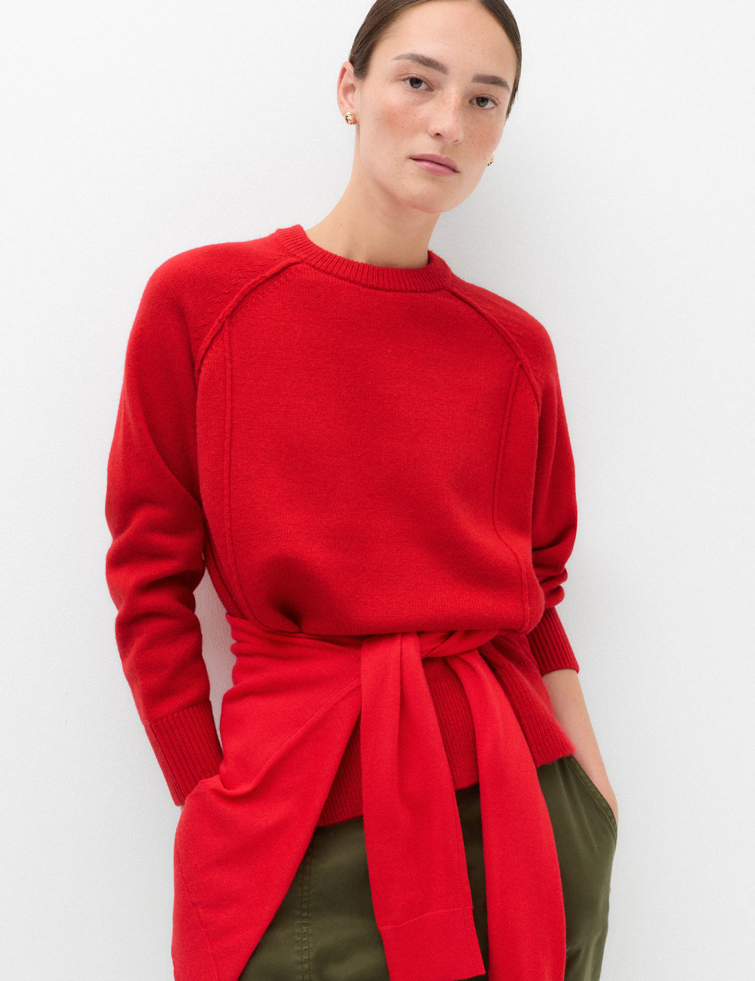 M&S Lambswool Blend Crew Neck Seam Detail Relaxed Fit Jumper Rouge