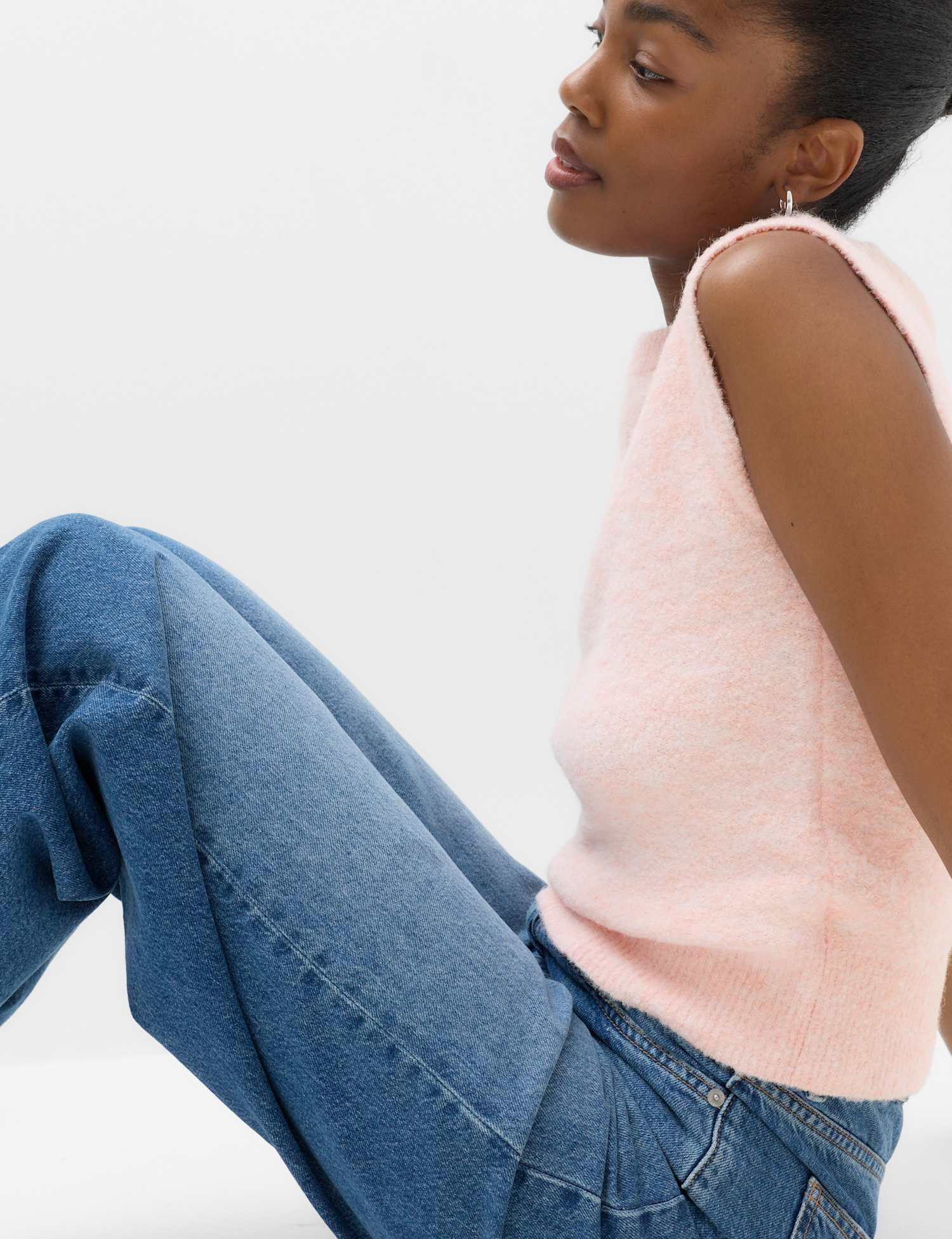M&S Boucle Crew Neck Slim Fit Knitted Vest Blush Pink