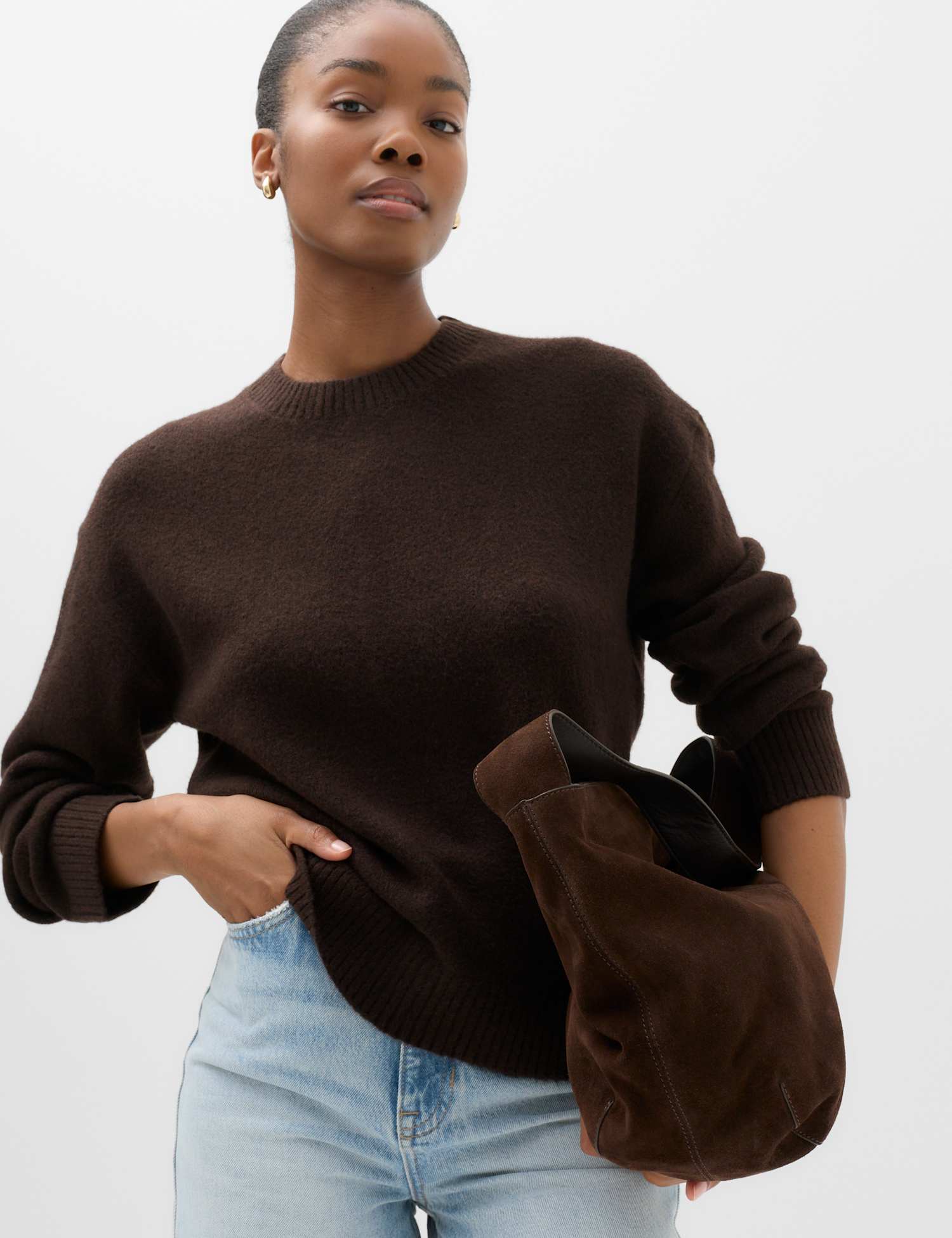 M&S Crew Neck Relaxed Jumper Bitter Chocolate