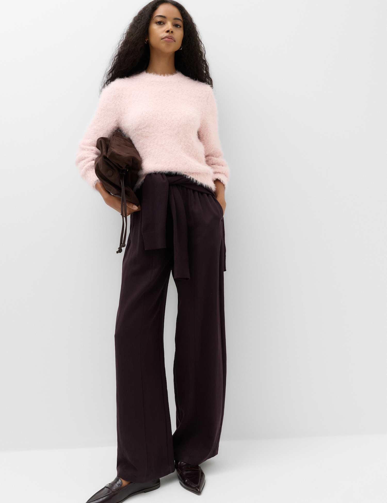M&S Textured Crew Neck Jumper Pale Pink