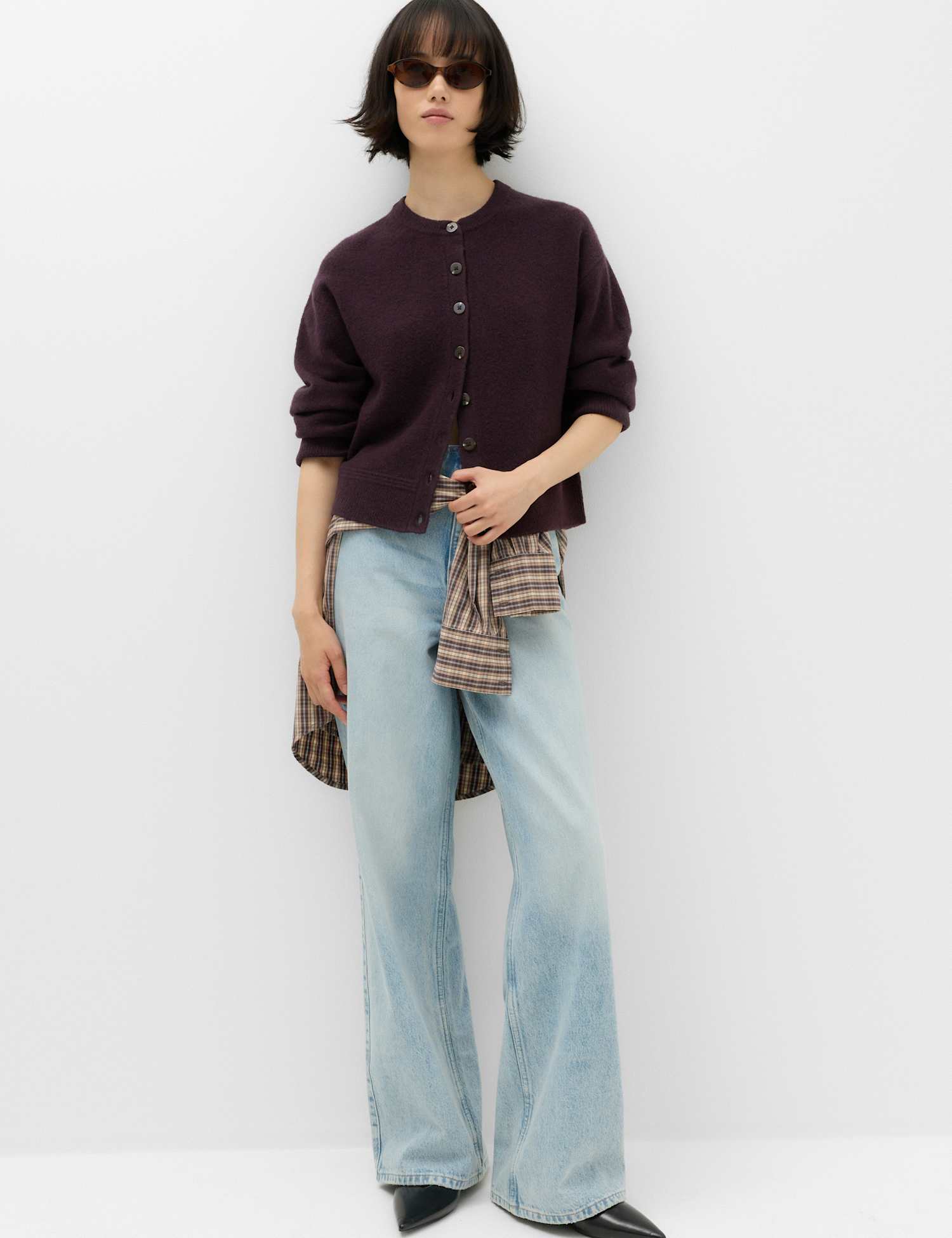 M&S Crew Neck Cardigan Dark Aubergine