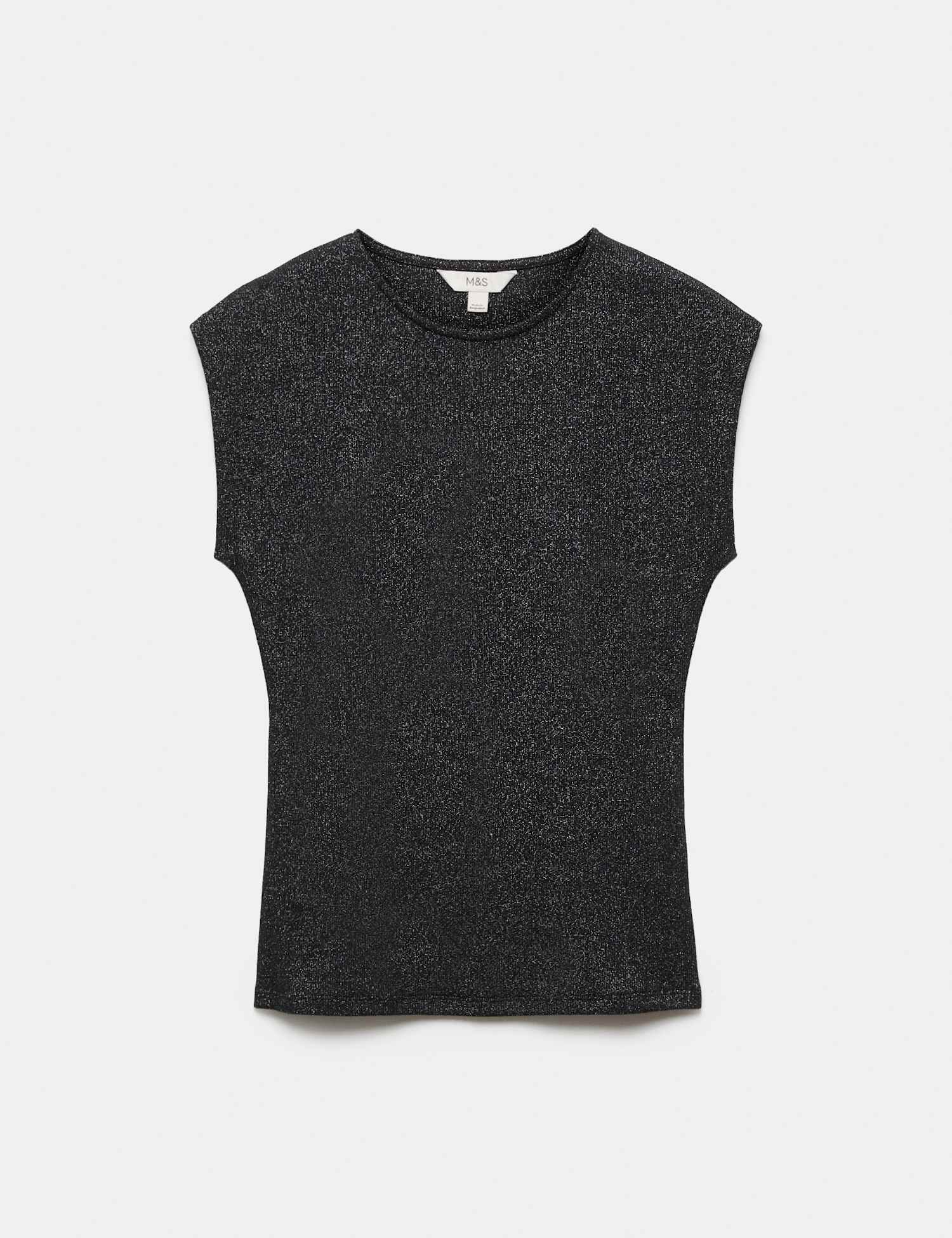 M&S Cotton Rich Sparkly Cap Sleeve Top Black