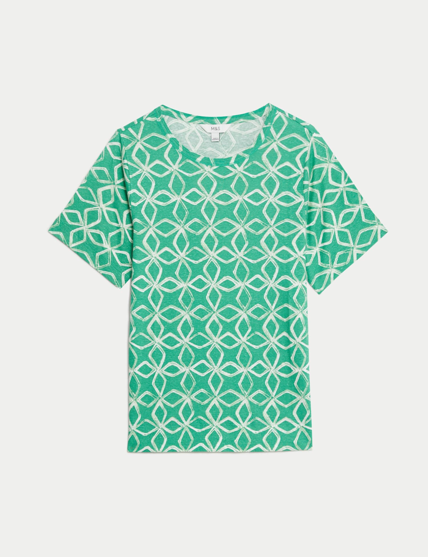 M&S Linen Blend Printed Top White Mix