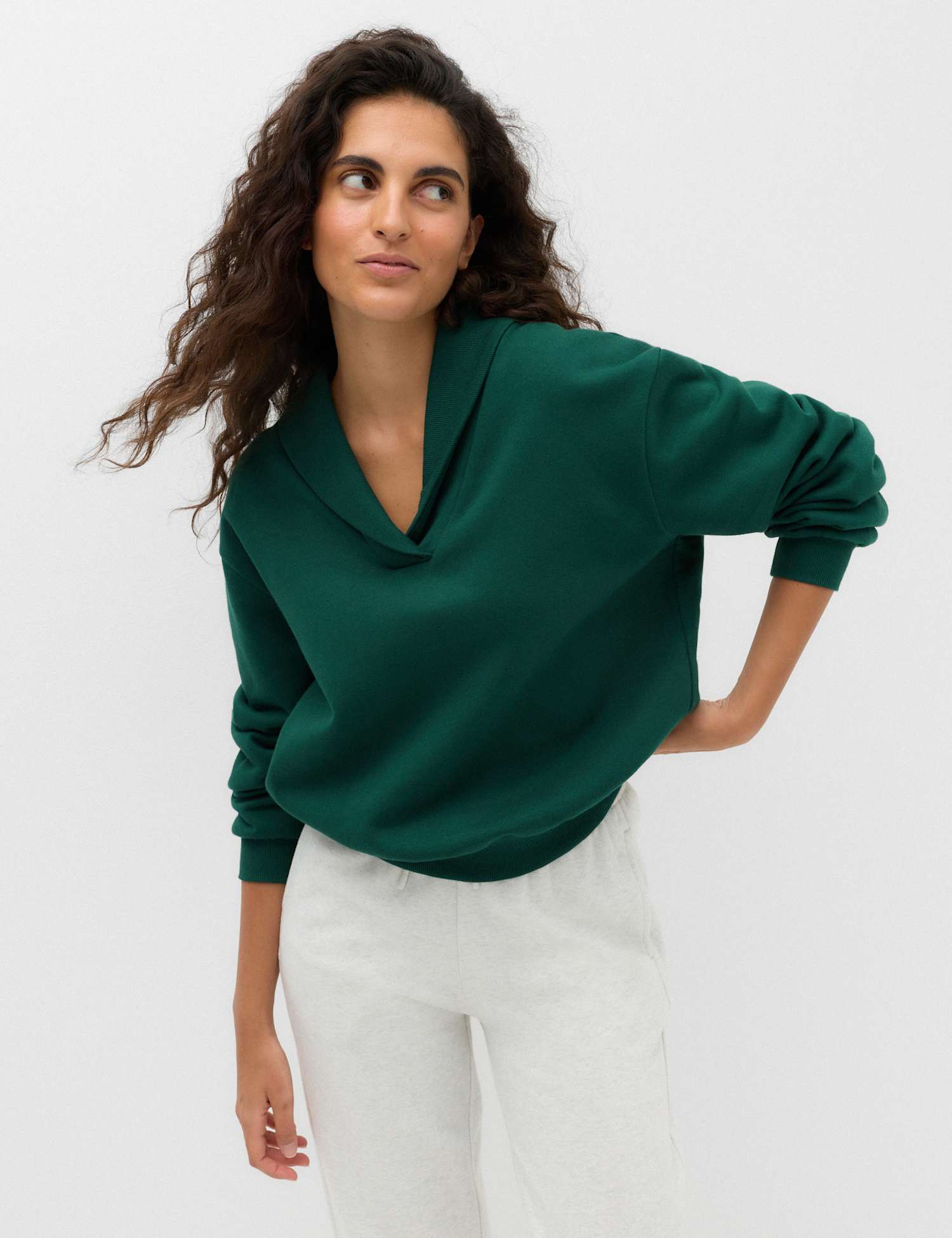 M&S Cotton Rich Shawl Collar Sweatshirt Green