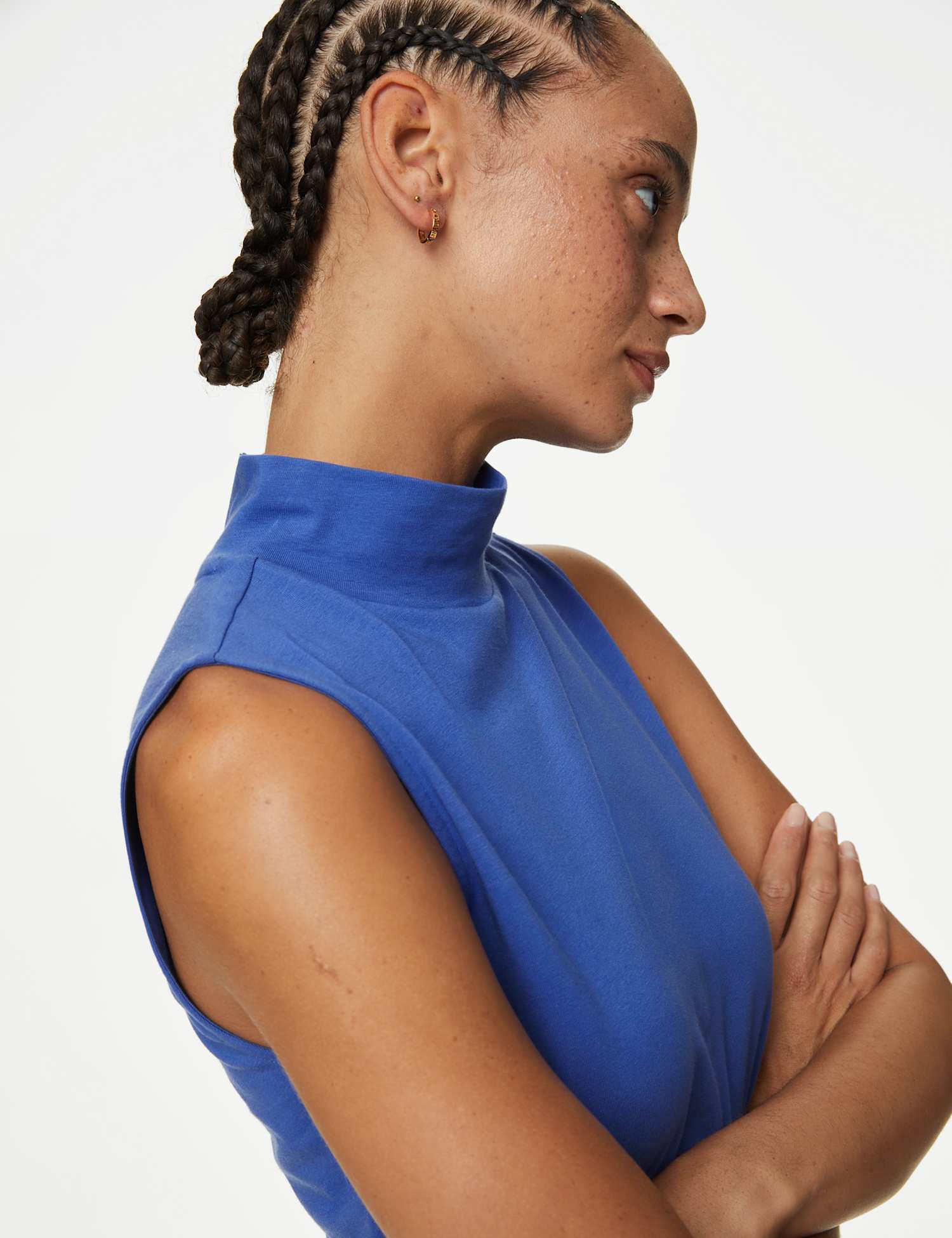 M&S Cotton Rich Funnel Neck Vest Top Iris
