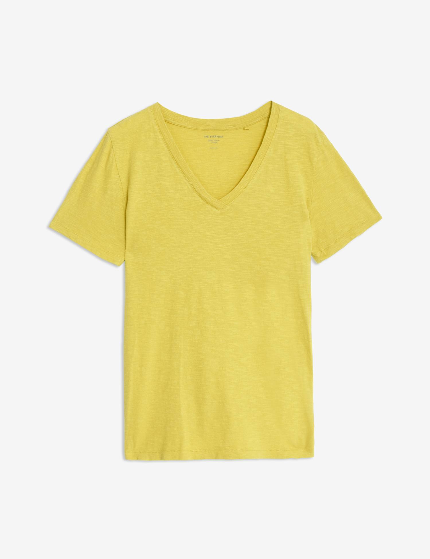 M&S Pure Cotton V-Neck Everyday Fit T-Shirt Sunshine