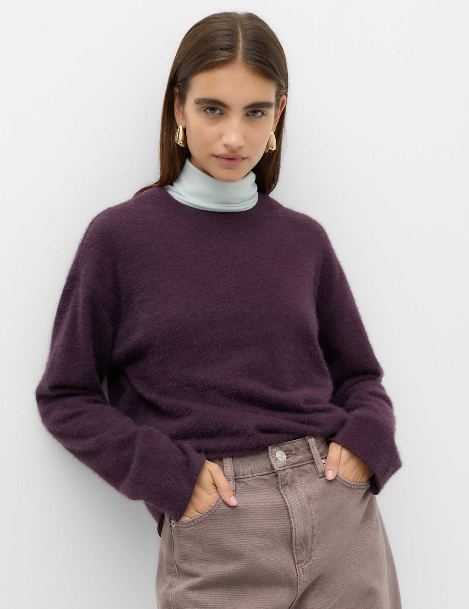 M&S Cosy Eyelash Crew Neck Sweatshirt Aubergine