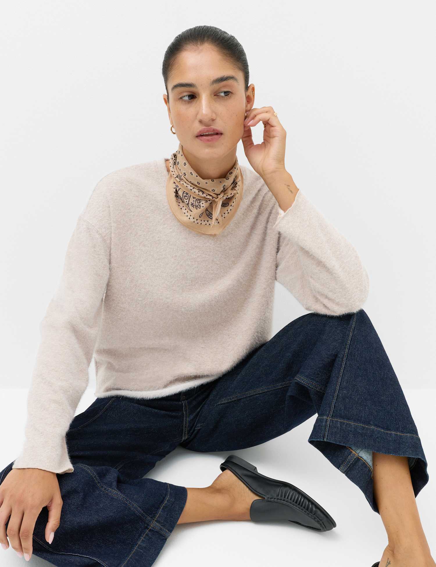 M&S Cosy Eyelash Crew Neck Sweatshirt Beige Marl