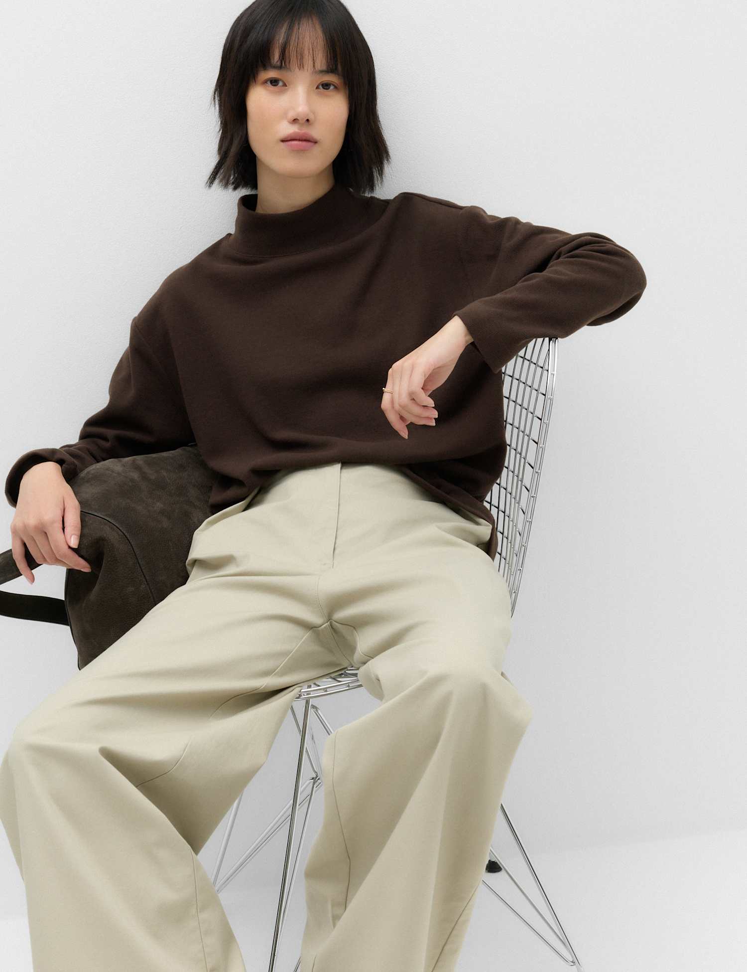 M&S Cotton Rich Cosy Funnel Neck Top Chocolate