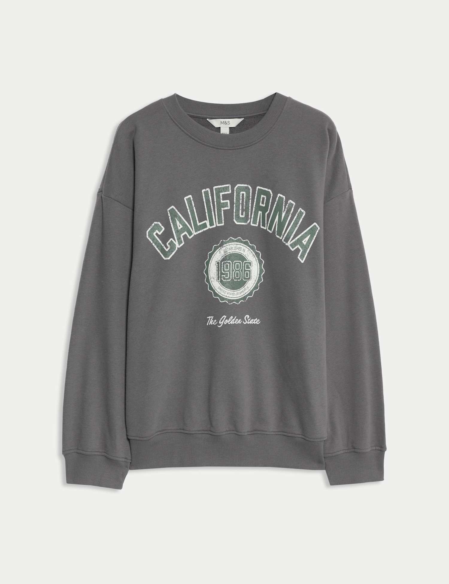 M&S Cotton Rich California Slogan Sweatshirt Thunder
