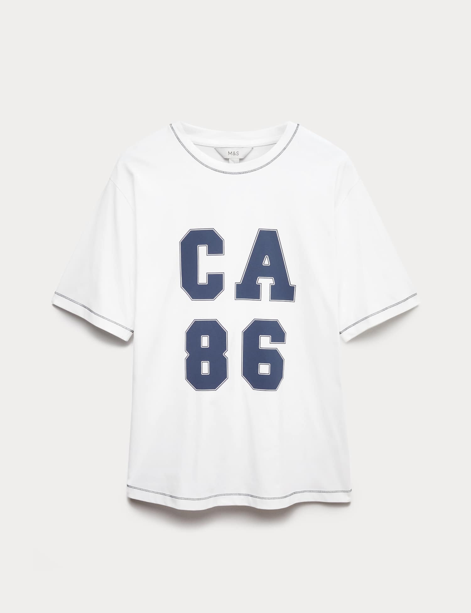 M&S Pure Cotton Slogan Oversized T-Shirt Navy Mix