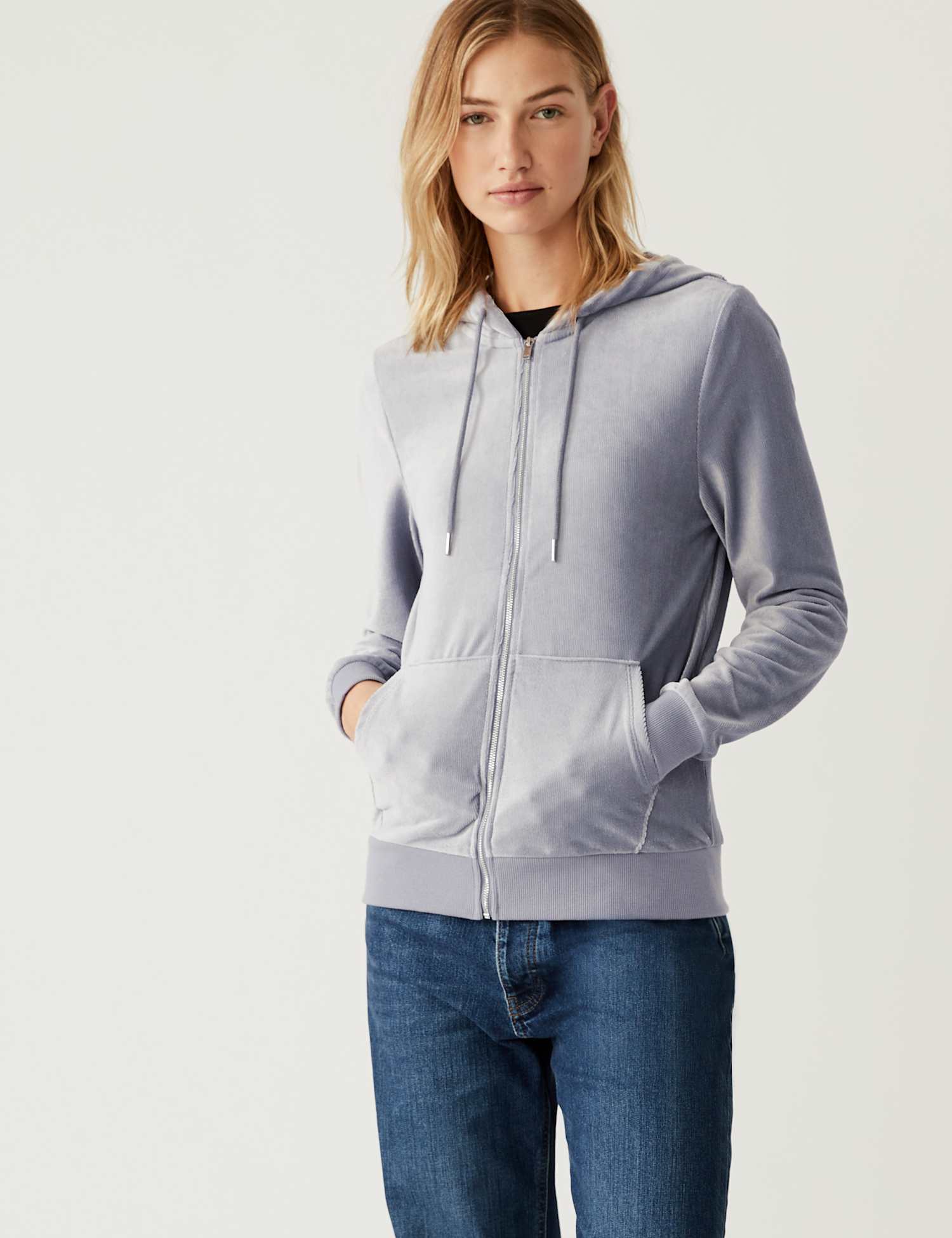 M&S Velvet Hoodie Mid Grey