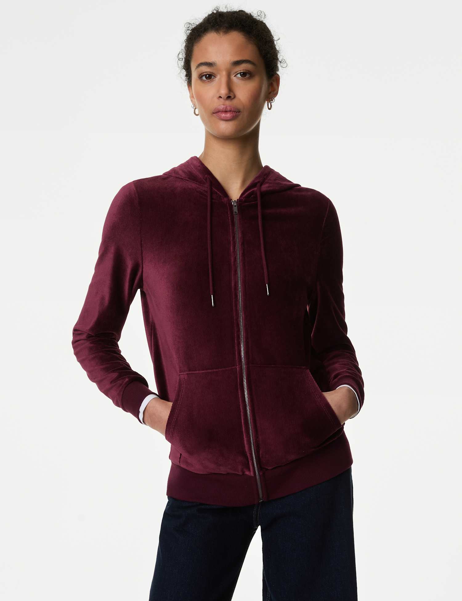 M&S Velvet Hoodie Dark Burgundy