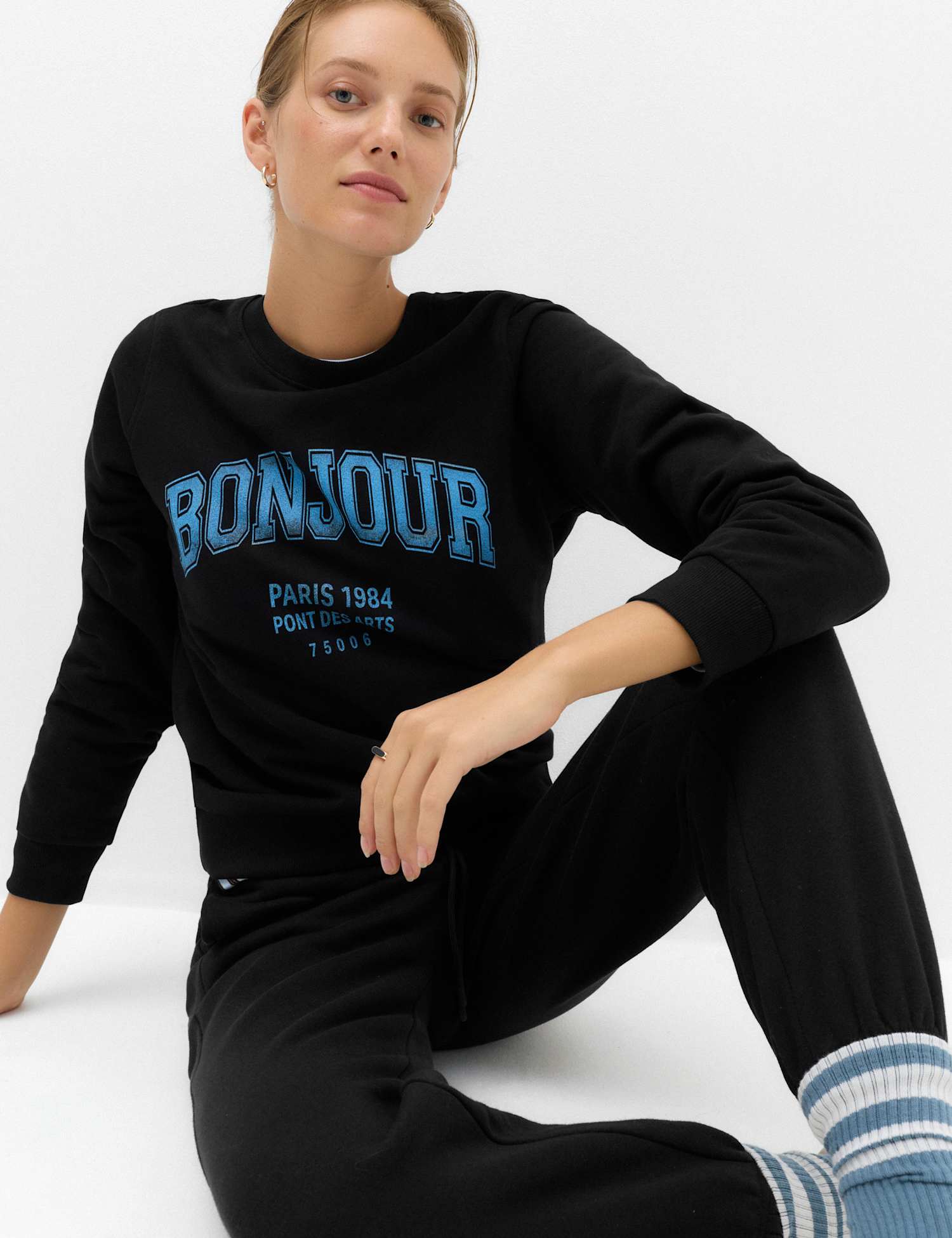M&S Cotton Rich Graphic Sweatshirt Black