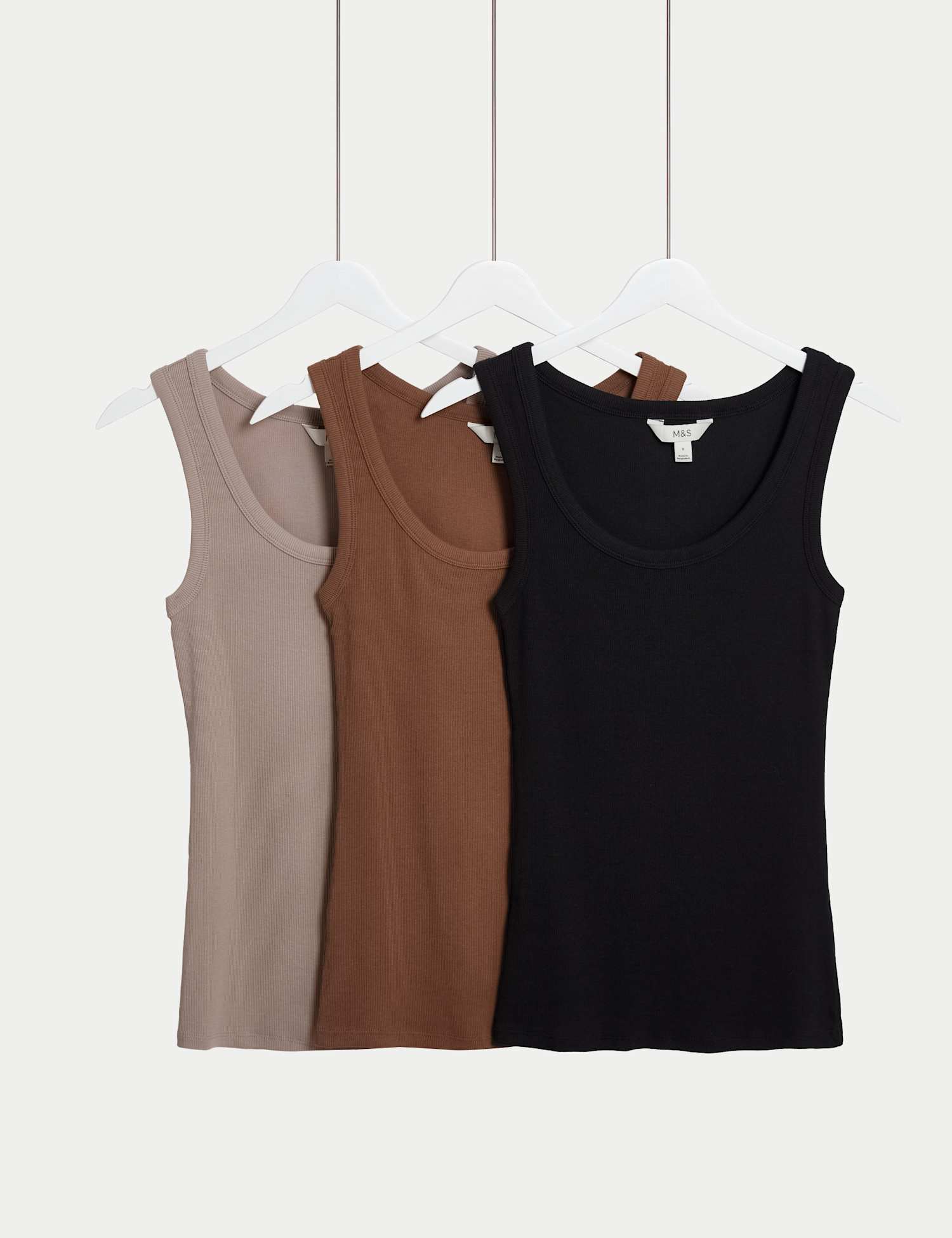 M&S 3pk Cotton Rich Ribbed Vest Neutral