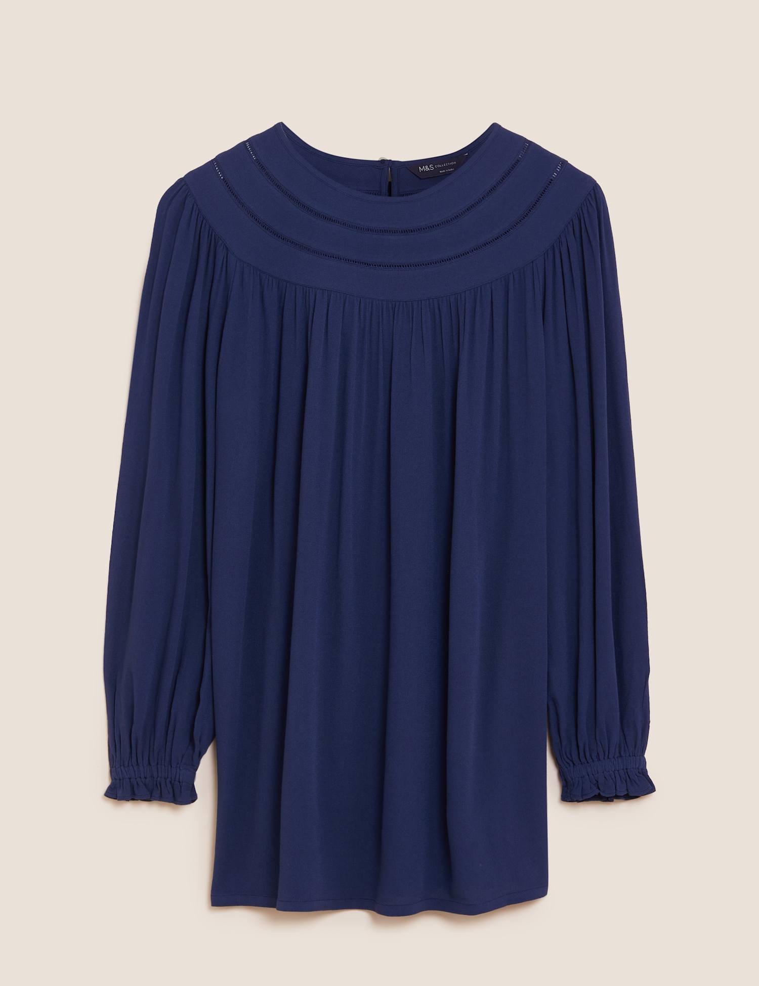 M&S Crew Neck Blouson Sleeve Blouse Ink