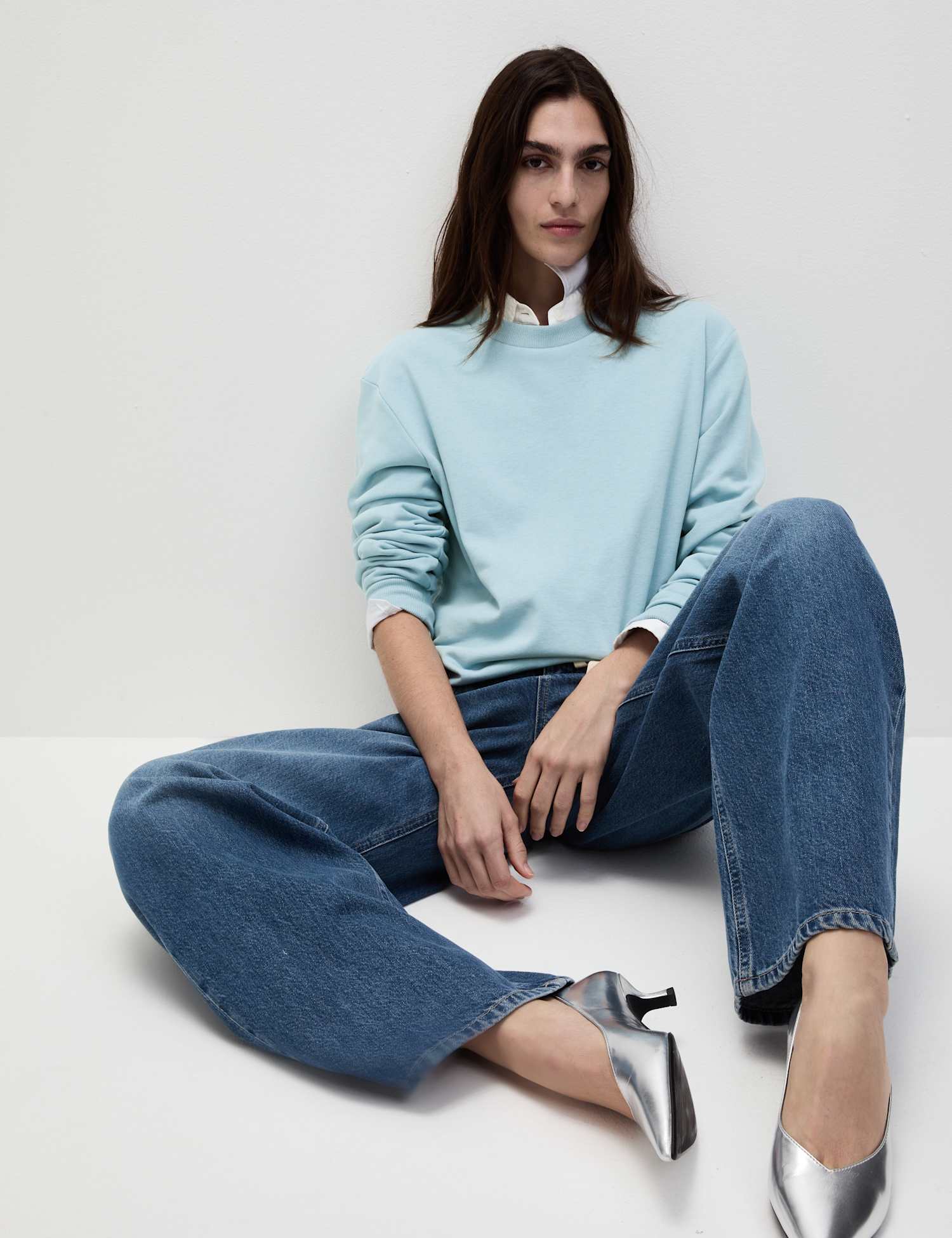 M&S Cotton Rich Sweatshirt Light Airforce