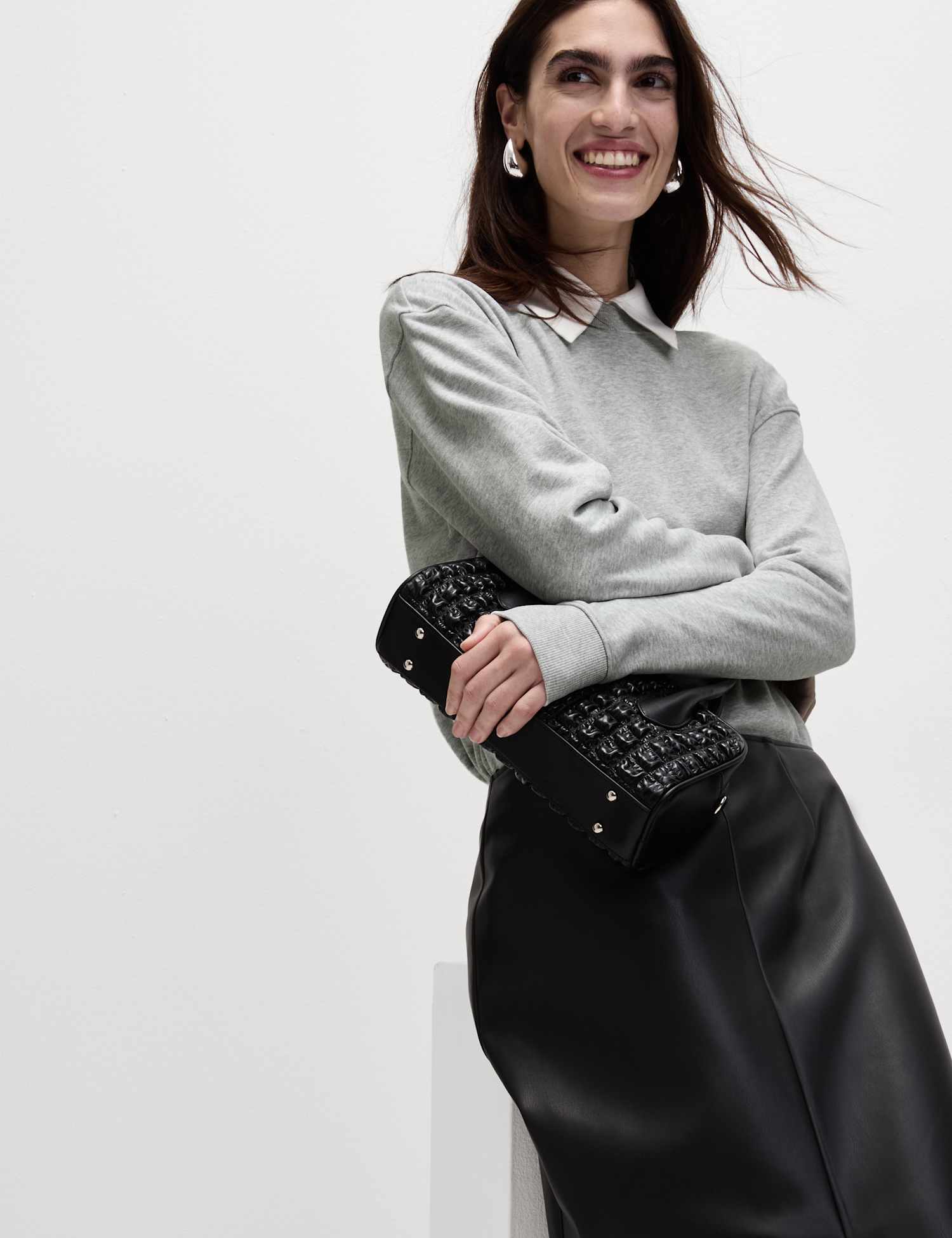 M&S Cotton Rich Sweatshirt Grey Marl