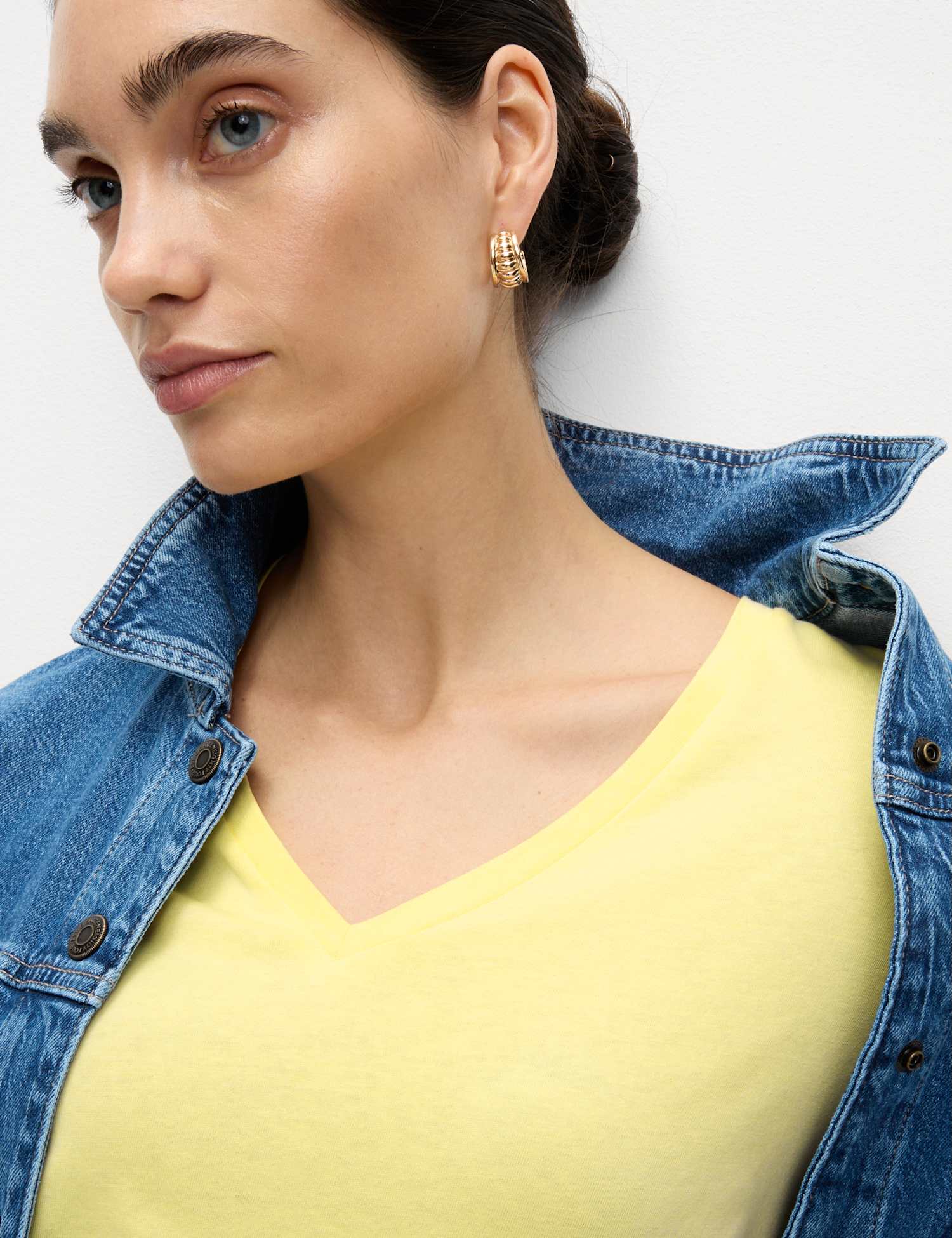 M&S Pure Cotton V-Neck T-Shirt Buttercup