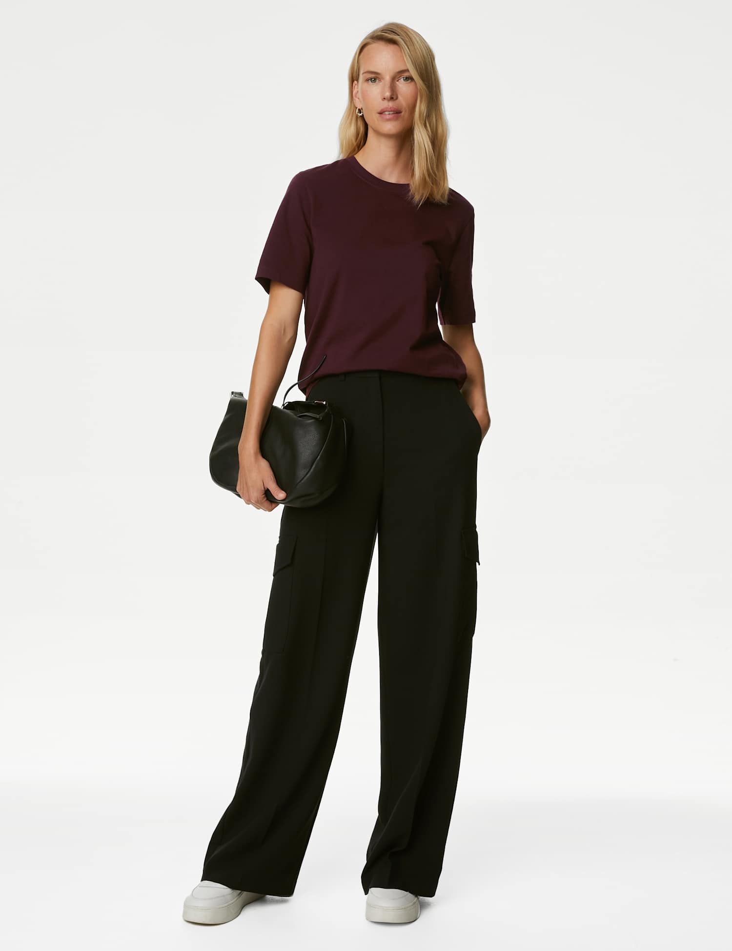 M&S Pure Cotton Everyday Fit T-Shirt Dark Burgundy