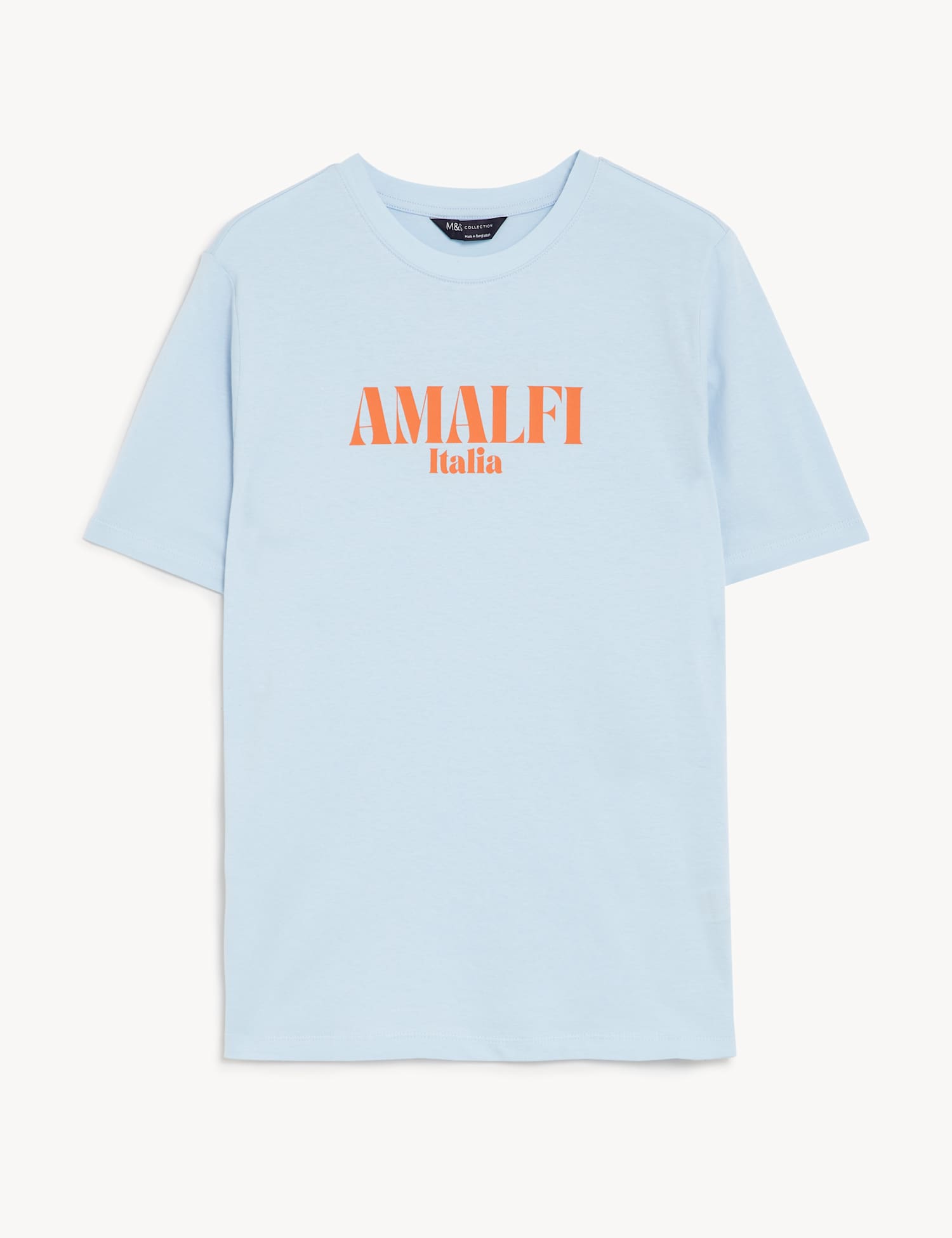 M&S Pure Cotton Printed Everyday Fit T-Shirt Light Blue Mix