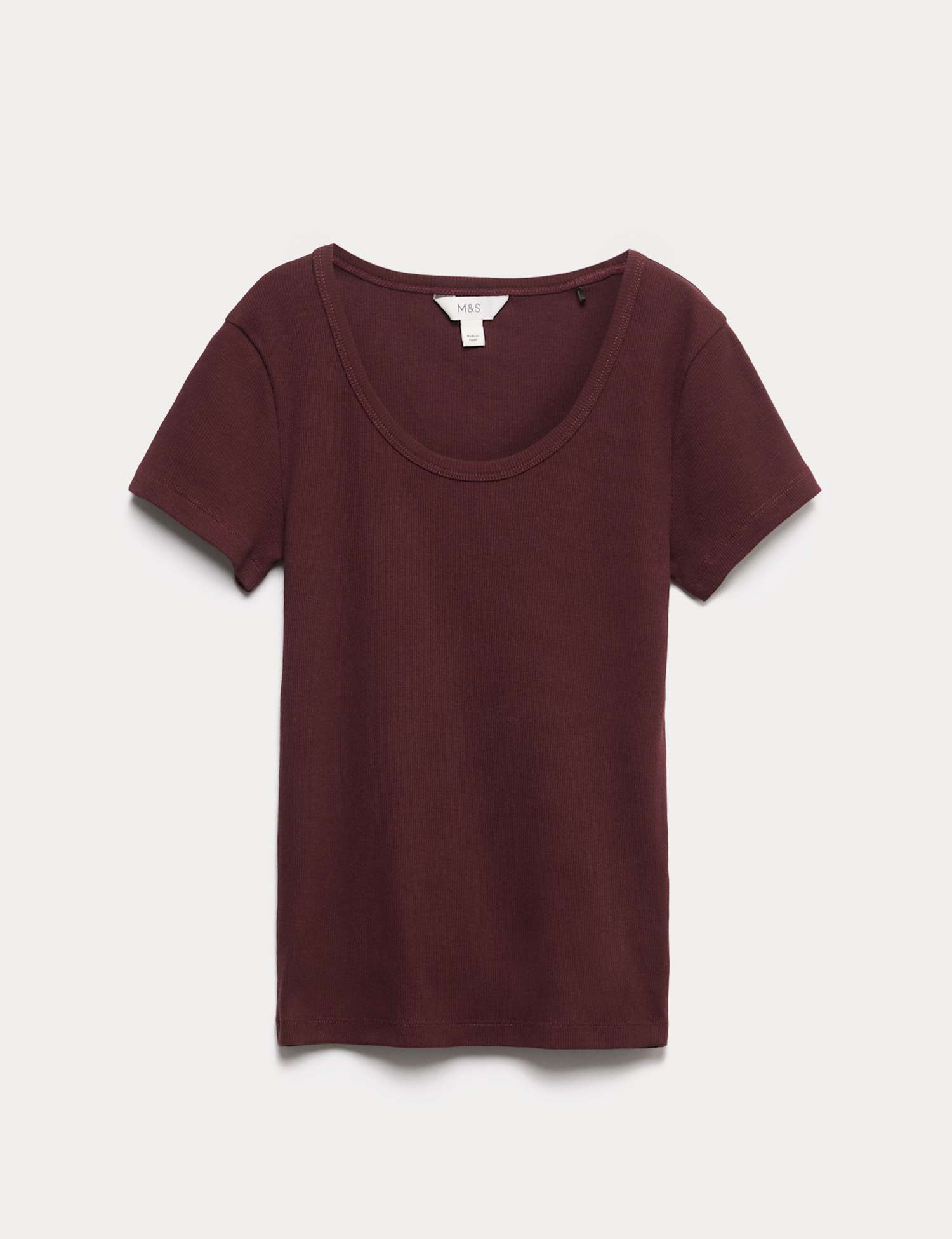 M&S Cotton Rich Scoop Neck T-Shirt Dark Claret