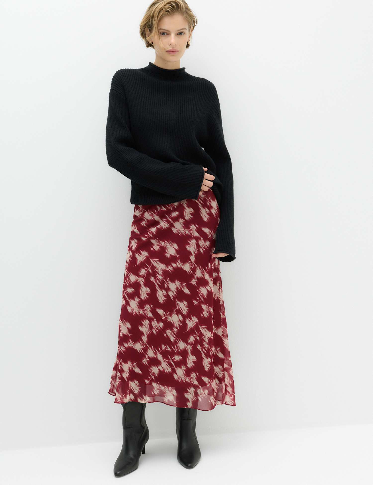 M&S Chiffon Floral Midi Slip Skirt Red Mix