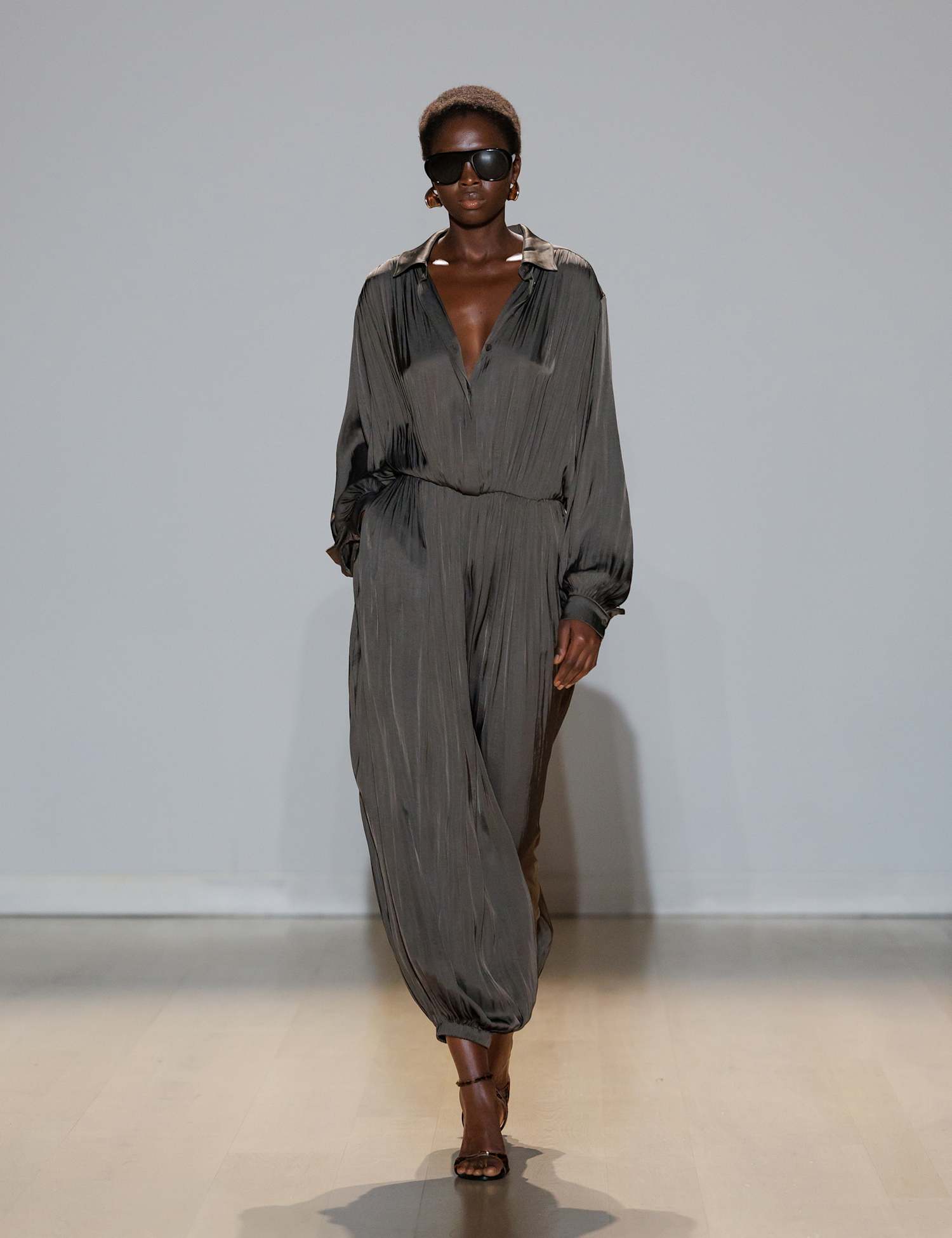 M&S Pleated Satin Jumpsuit Dark Mole