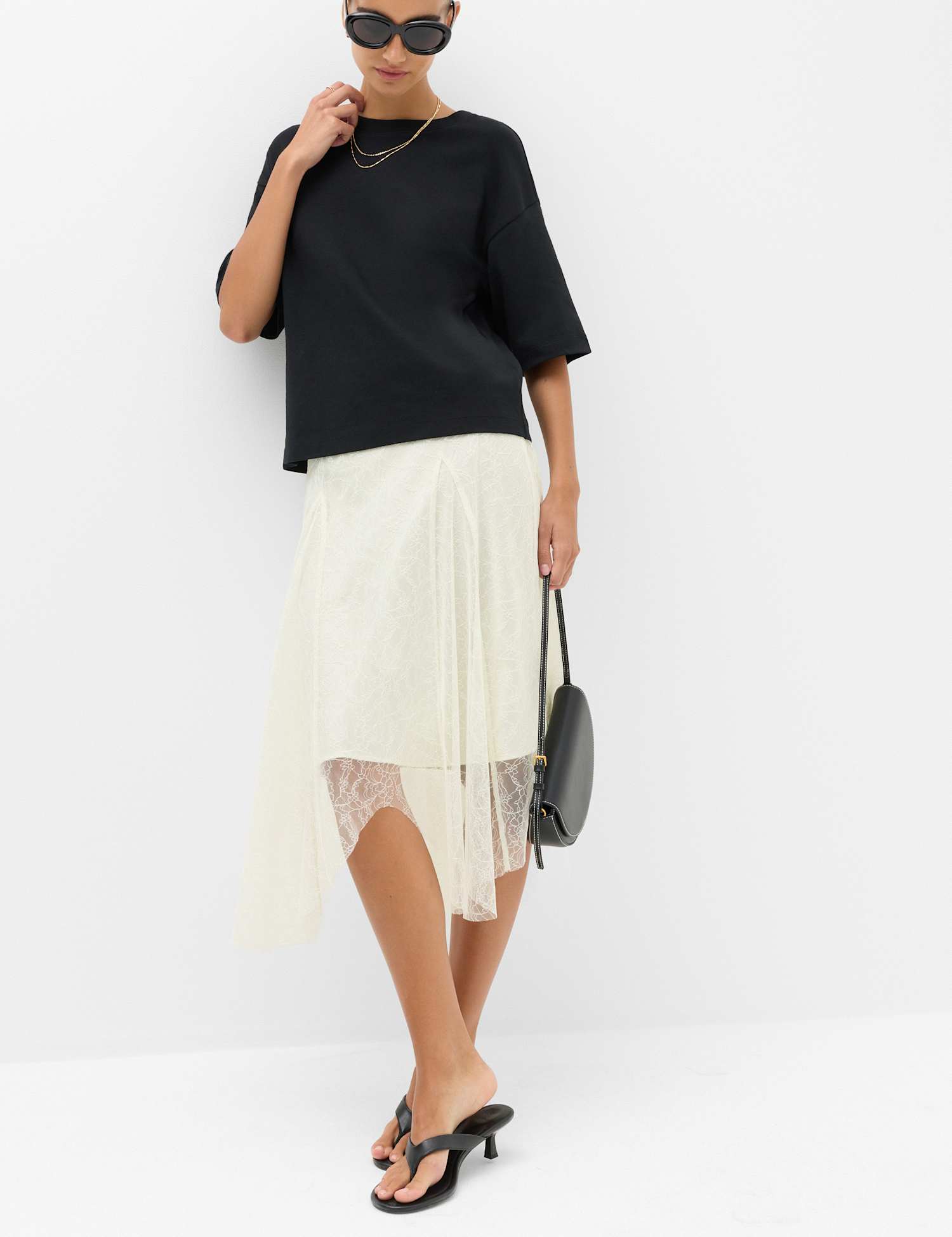 M&S Lace Midi Asymmetric Skirt Ivory