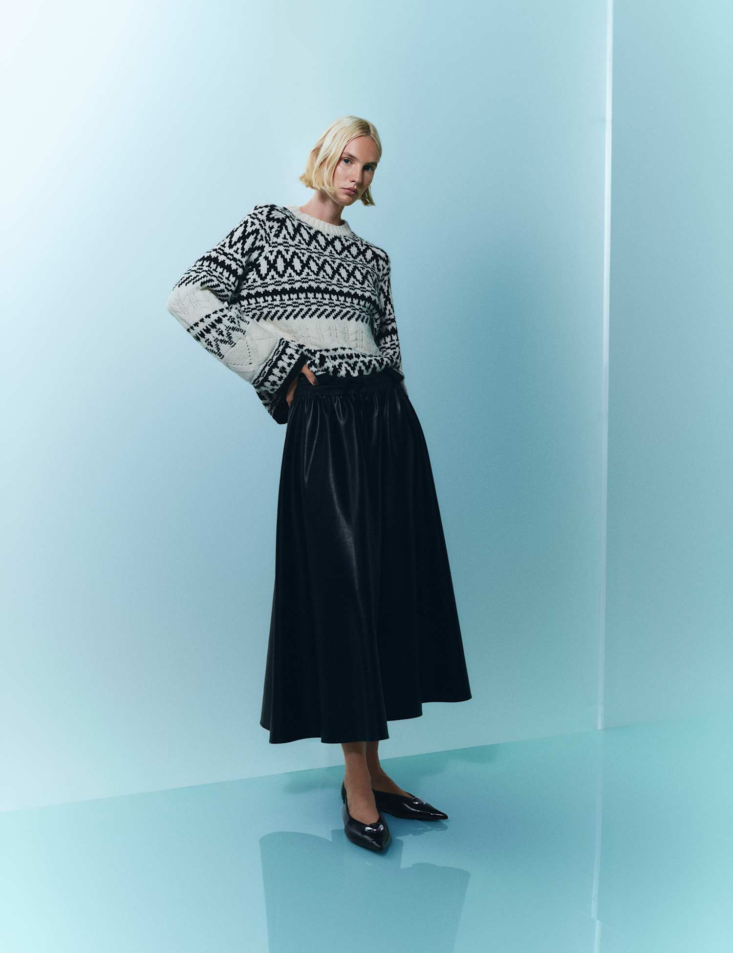 M&S Leather Look Midi Circle Skirt Black