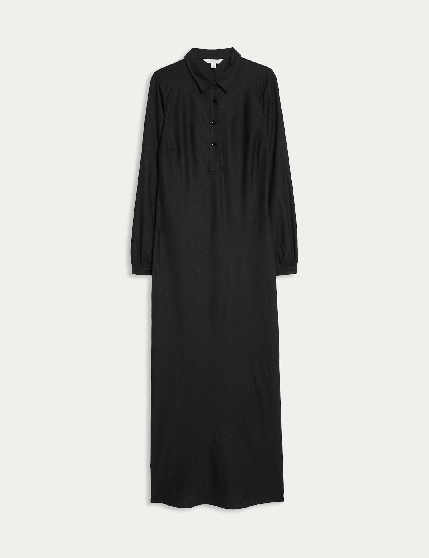 M&S Linen Blend Button Through Midi Shirt Dress Black