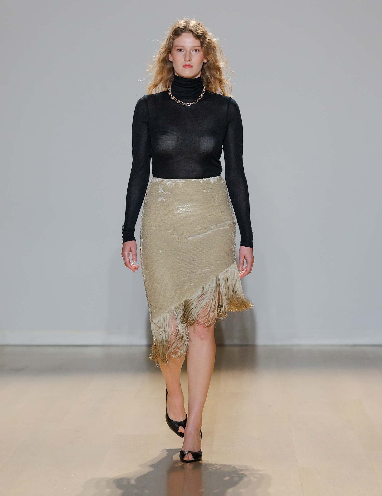 M&S Sequin Asymmetric Fringe Skirt Beige